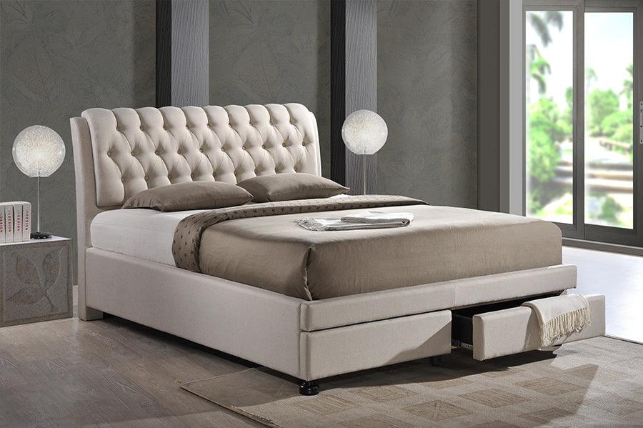 Ainge Contemporary Button-Tufted Light Fabric Upholstered Storage - Bed with 2-drawer