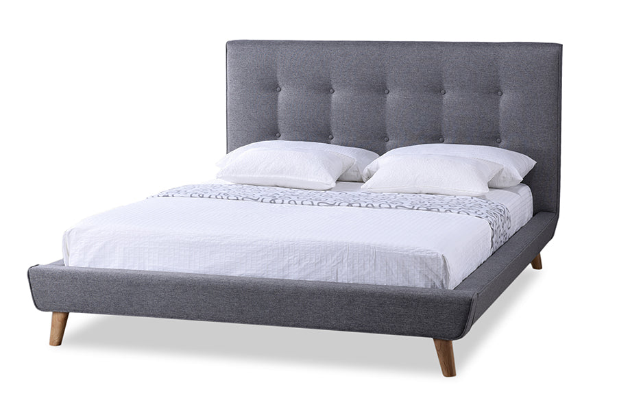 Jonesy Scandinavian Style Mid-century Fabric Upholstered Platform Bed