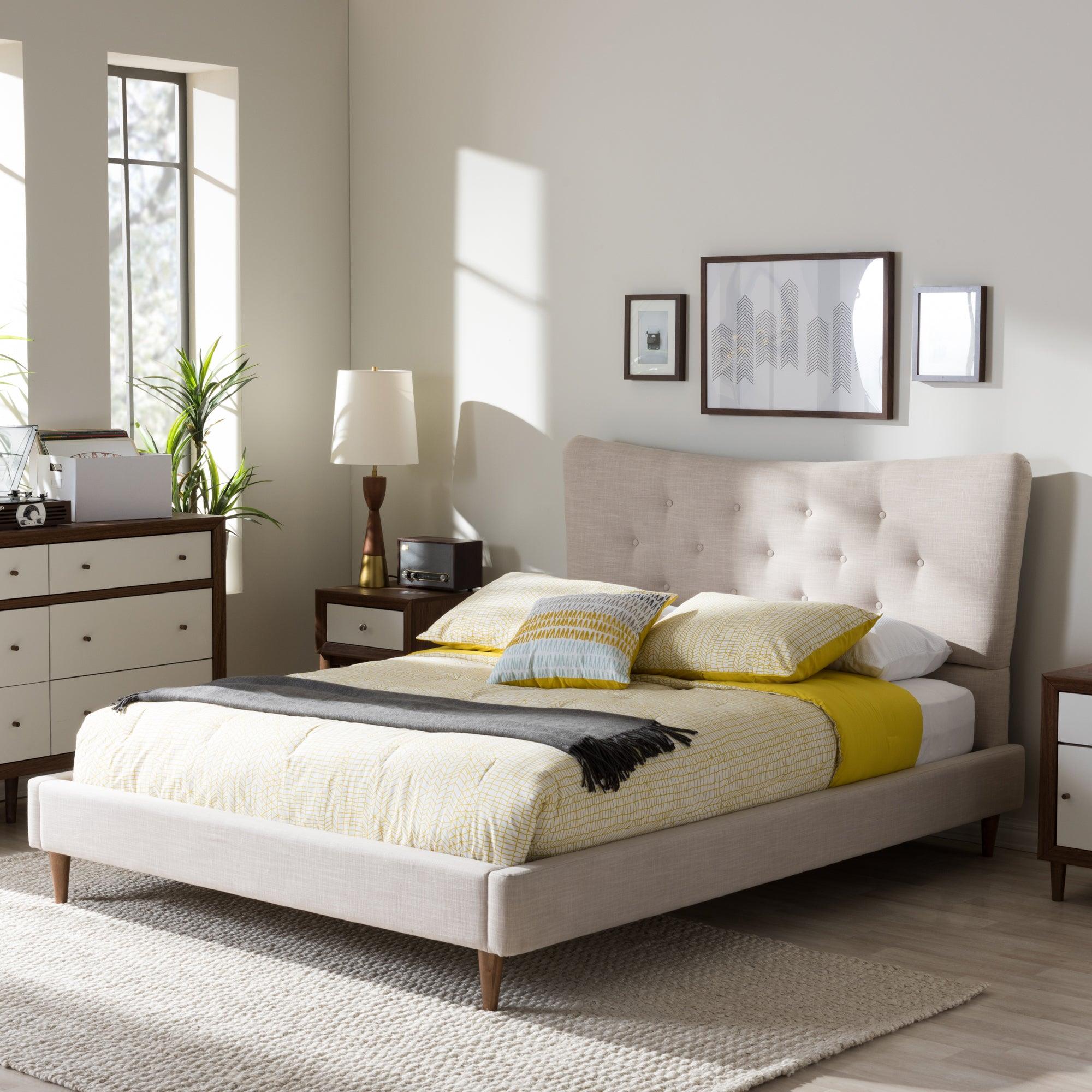 Hannah Mid-Century Modern Linen Platform Bed