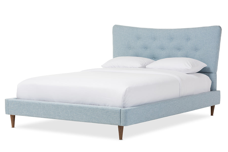 Hannah Mid-Century Modern Sky Fabric Platform Bed