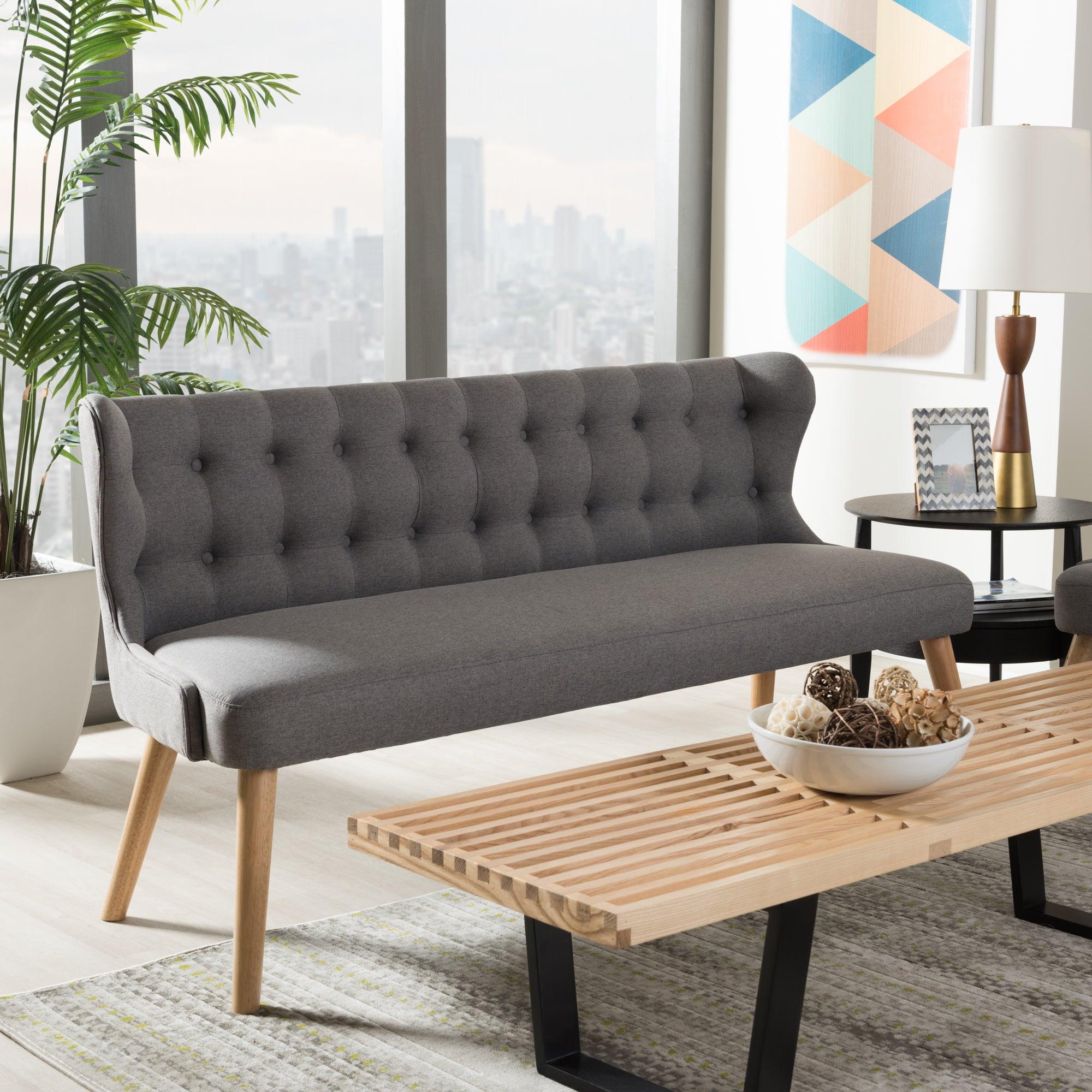 Melody Mid-Century Modern Fabric and Wood Finishing 3-Seater Settee Bench