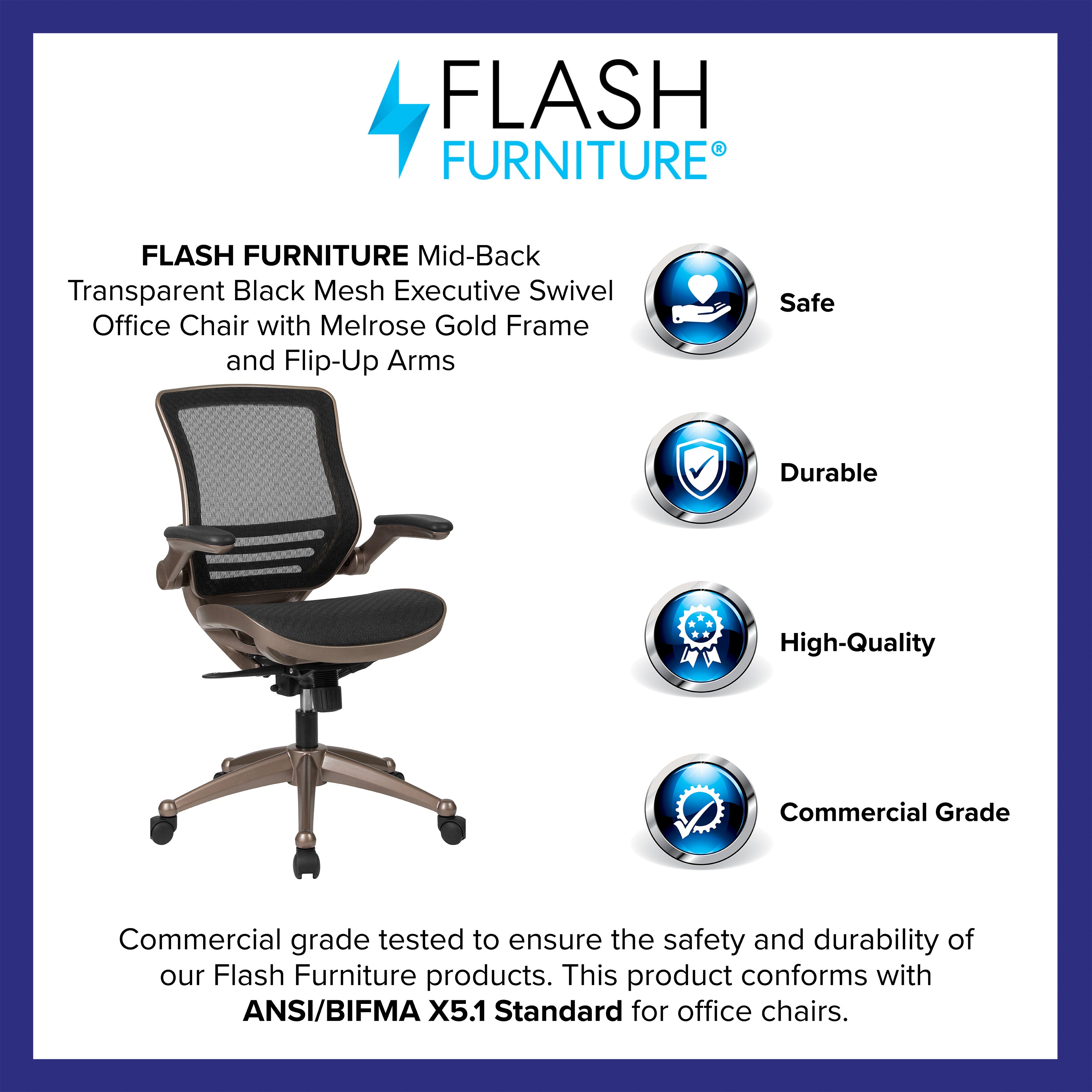 Mid-Back Transparent Mesh Executive Swivel Office Chair with Flip-Up Arms