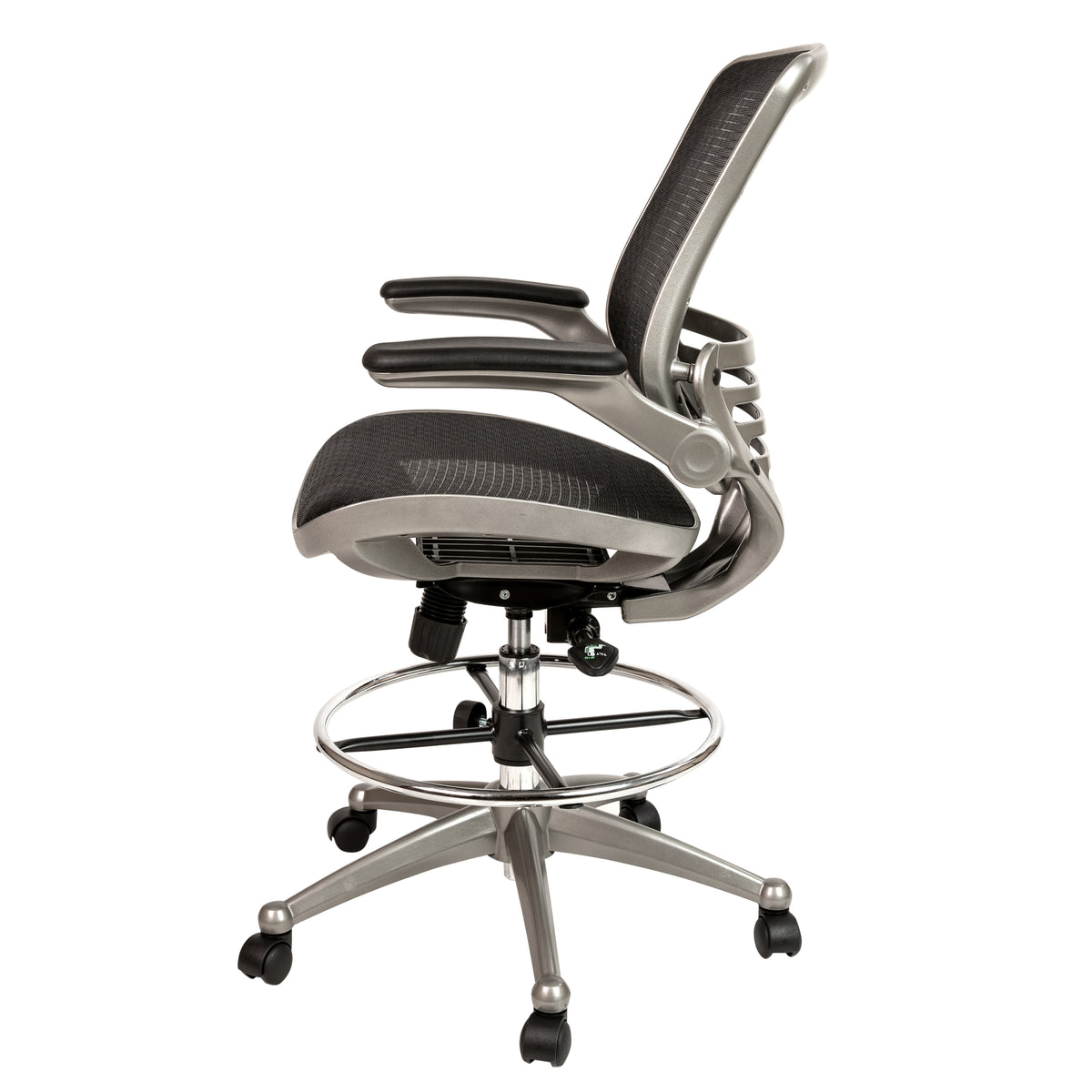 Mid-Back Transparent Mesh Drafting Chair with Flip-Up Arms