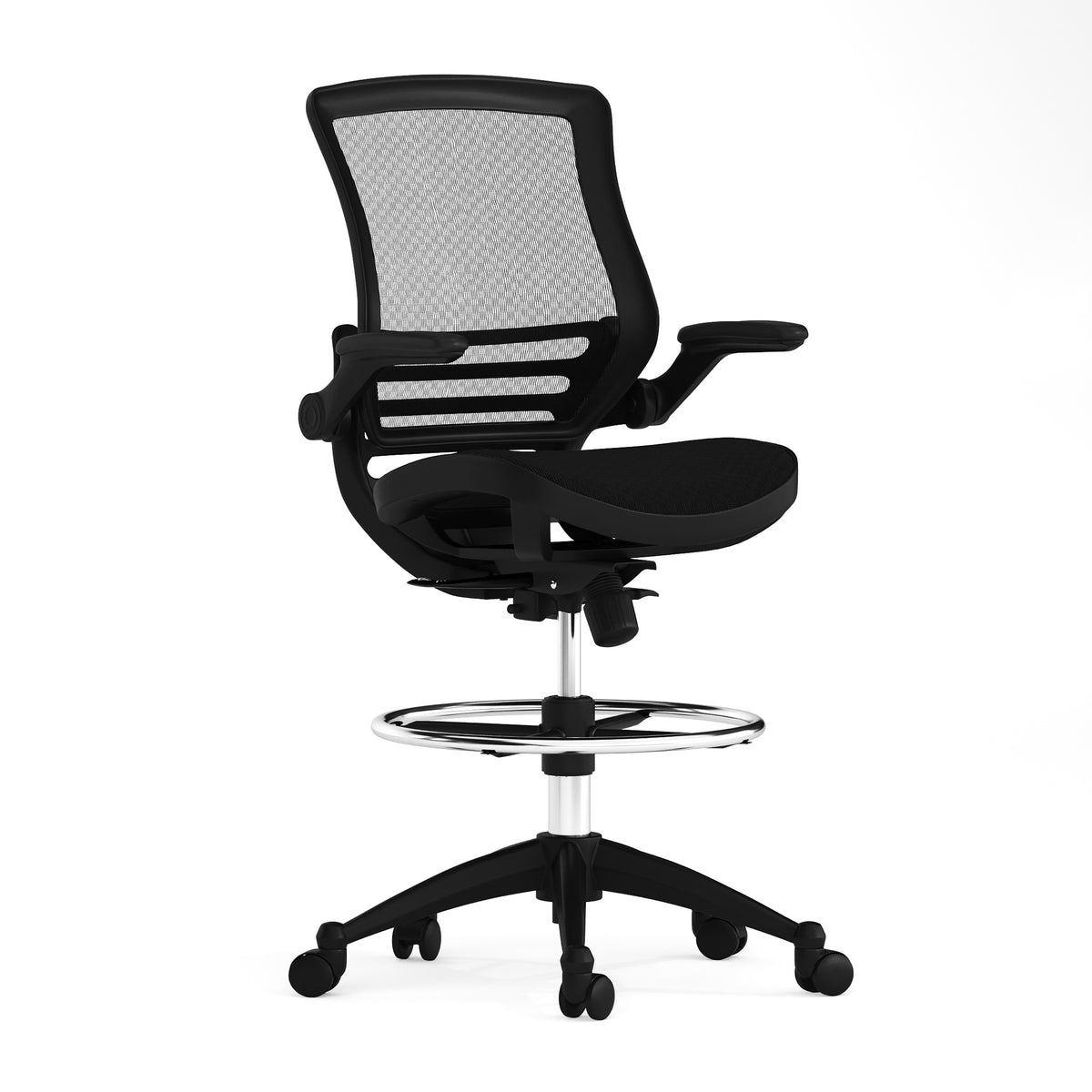 Mid-Back Transparent Mesh Drafting Chair with Flip-Up Arms