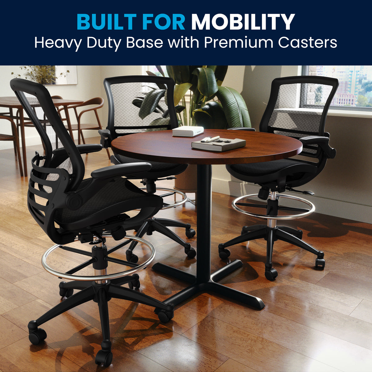 Mid-Back Transparent Mesh Drafting Chair with Flip-Up Arms