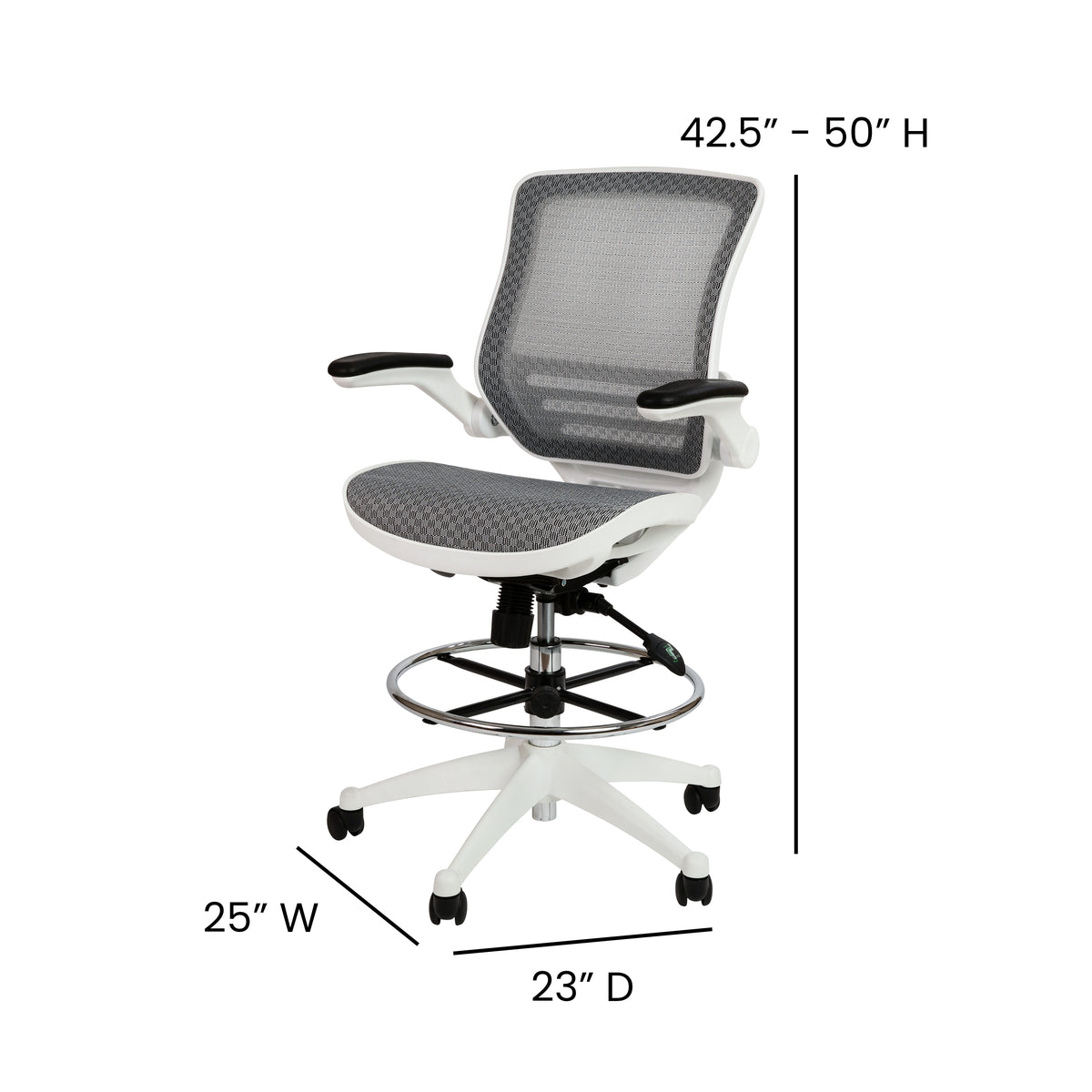 Mid-Back Transparent Mesh Drafting Chair with Flip-Up Arms