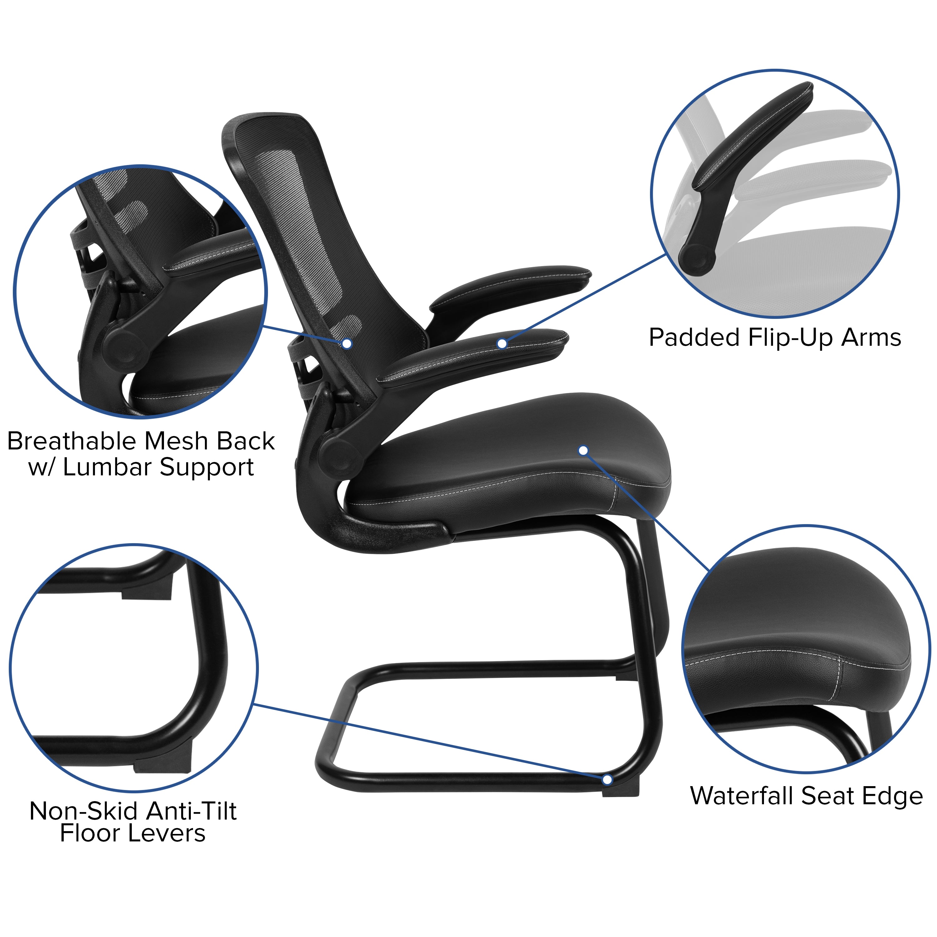 Mesh Sled Base Side Reception Chair with Flip-Up Arms