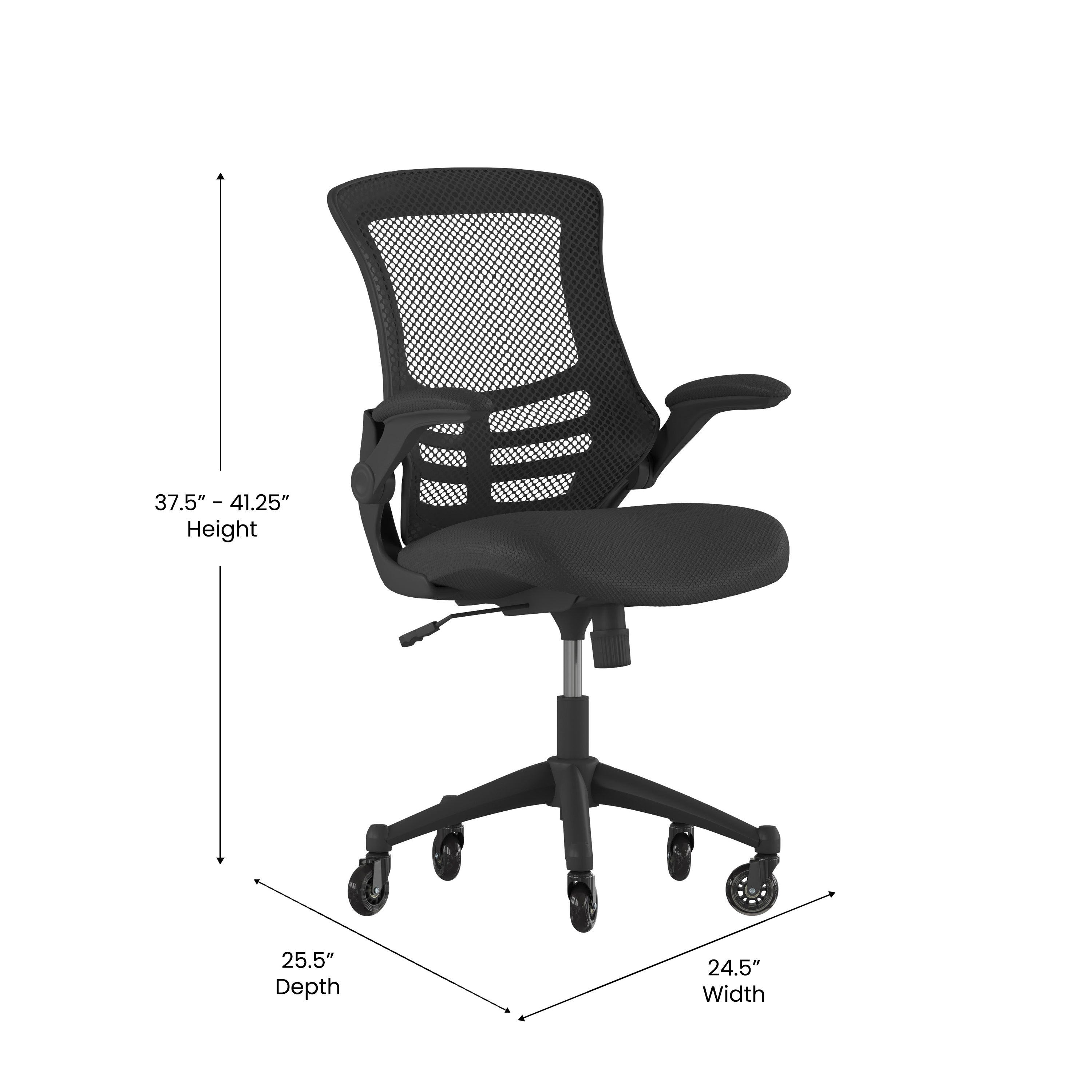 Kelista Mid-Back Swivel Ergonomic Task Office Chair with Flip-Up Arms and Transparent Roller Wheels