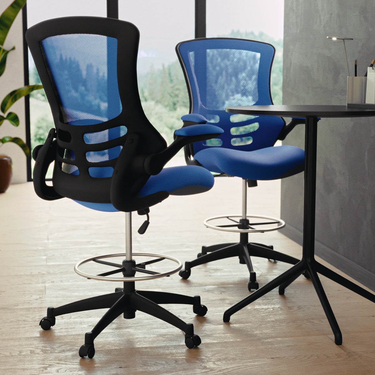 Mid-Back Mesh Ergonomic Drafting Chair with Adjustable Foot Ring and Flip-Up Arms
