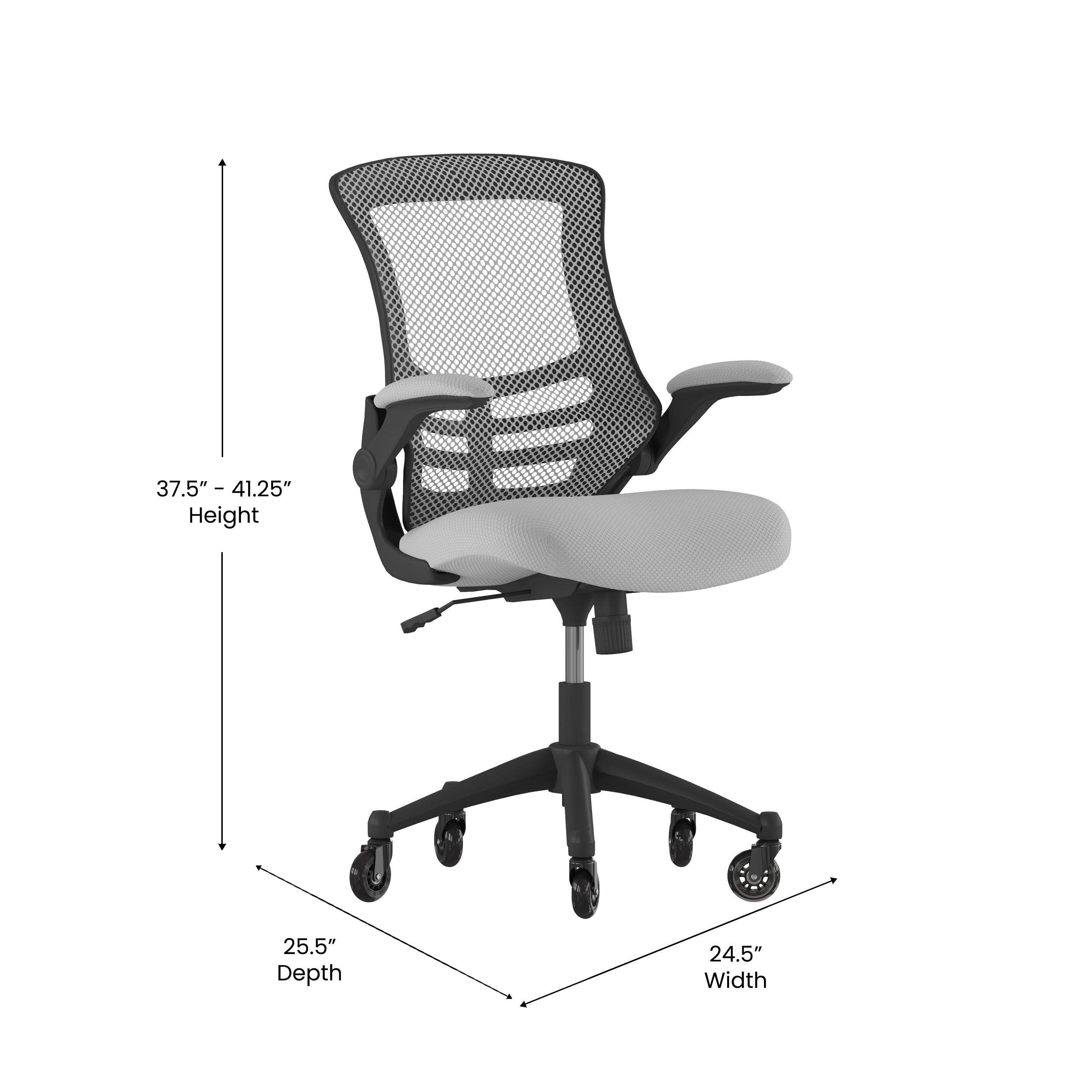 Kelista Mid-Back Swivel Ergonomic Task Office Chair with Flip-Up Arms and Transparent Roller Wheels