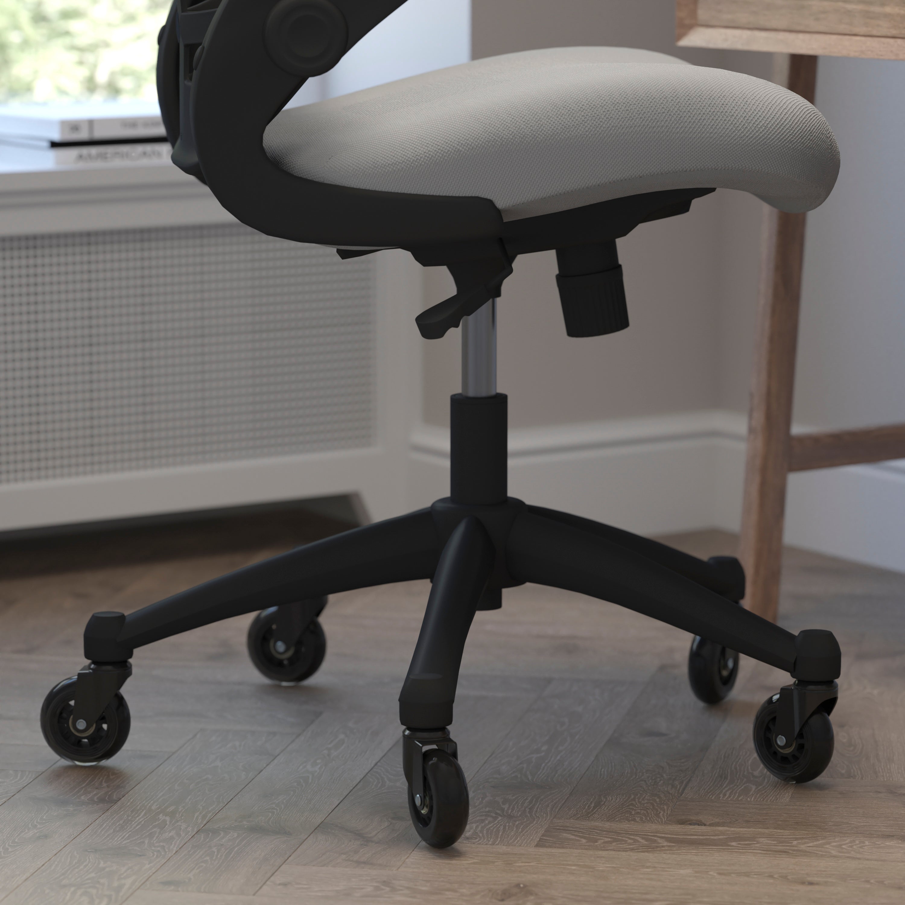 Kelista Mid-Back Swivel Ergonomic Task Office Chair with Flip-Up Arms and Transparent Roller Wheels