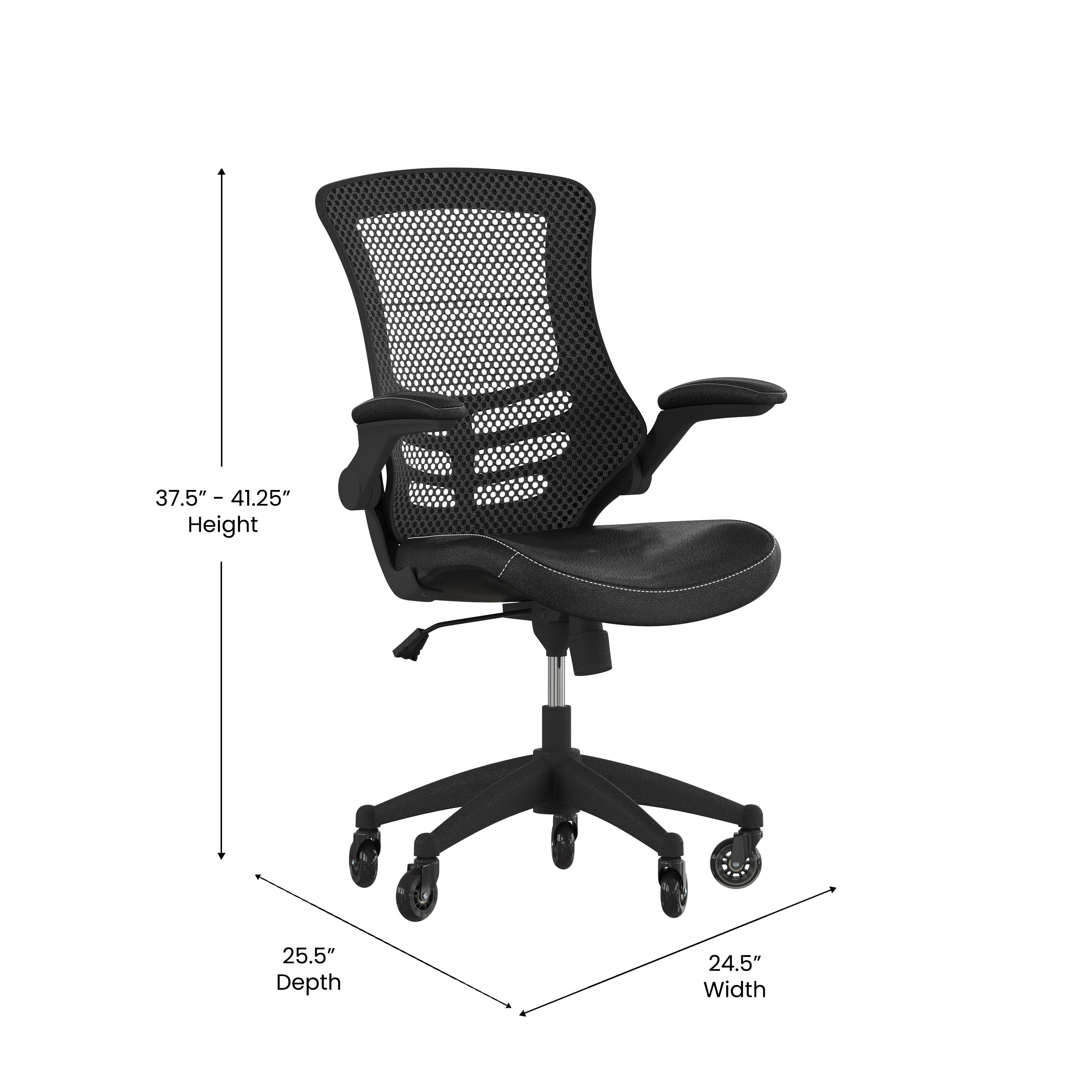 Kelista Mid-Back Swivel Ergonomic Task Office Chair with Flip-Up Arms and Transparent Roller Wheels