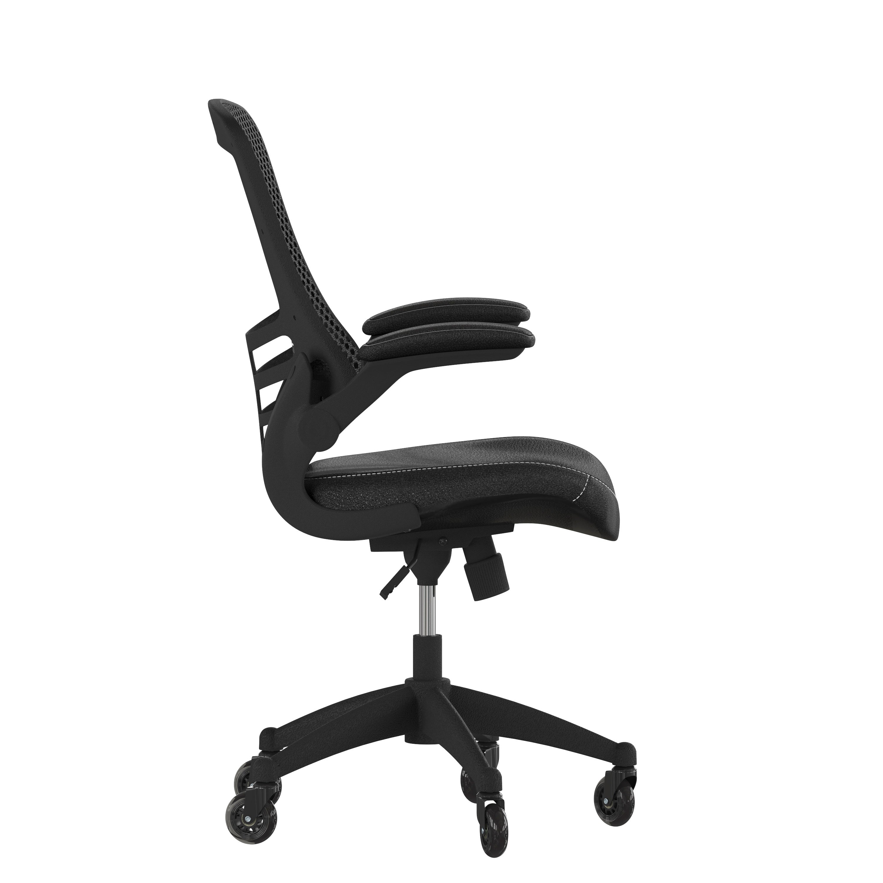 Kelista Mid-Back Swivel Ergonomic Task Office Chair with Flip-Up Arms and Transparent Roller Wheels