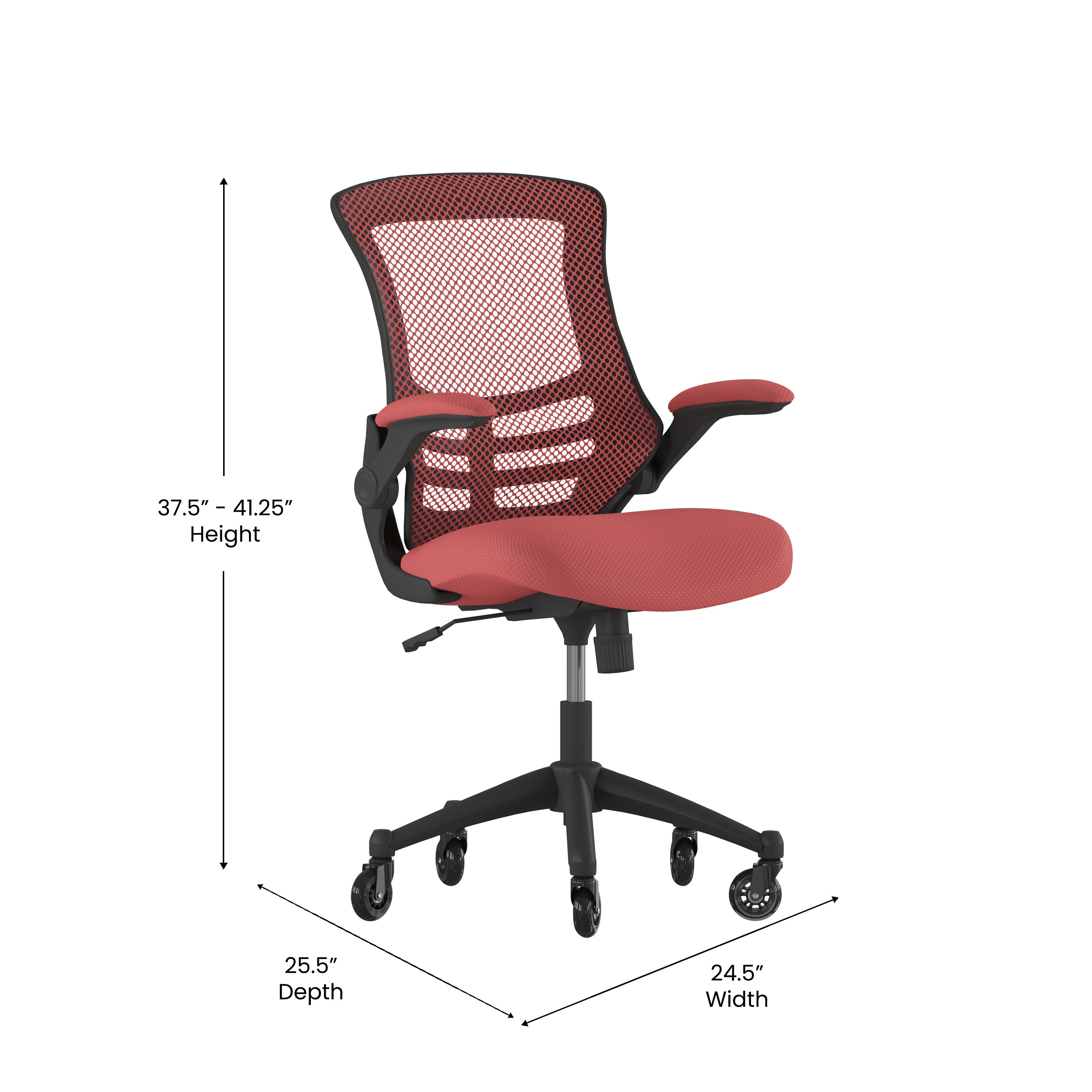 Kelista Mid-Back Swivel Ergonomic Task Office Chair with Flip-Up Arms and Transparent Roller Wheels