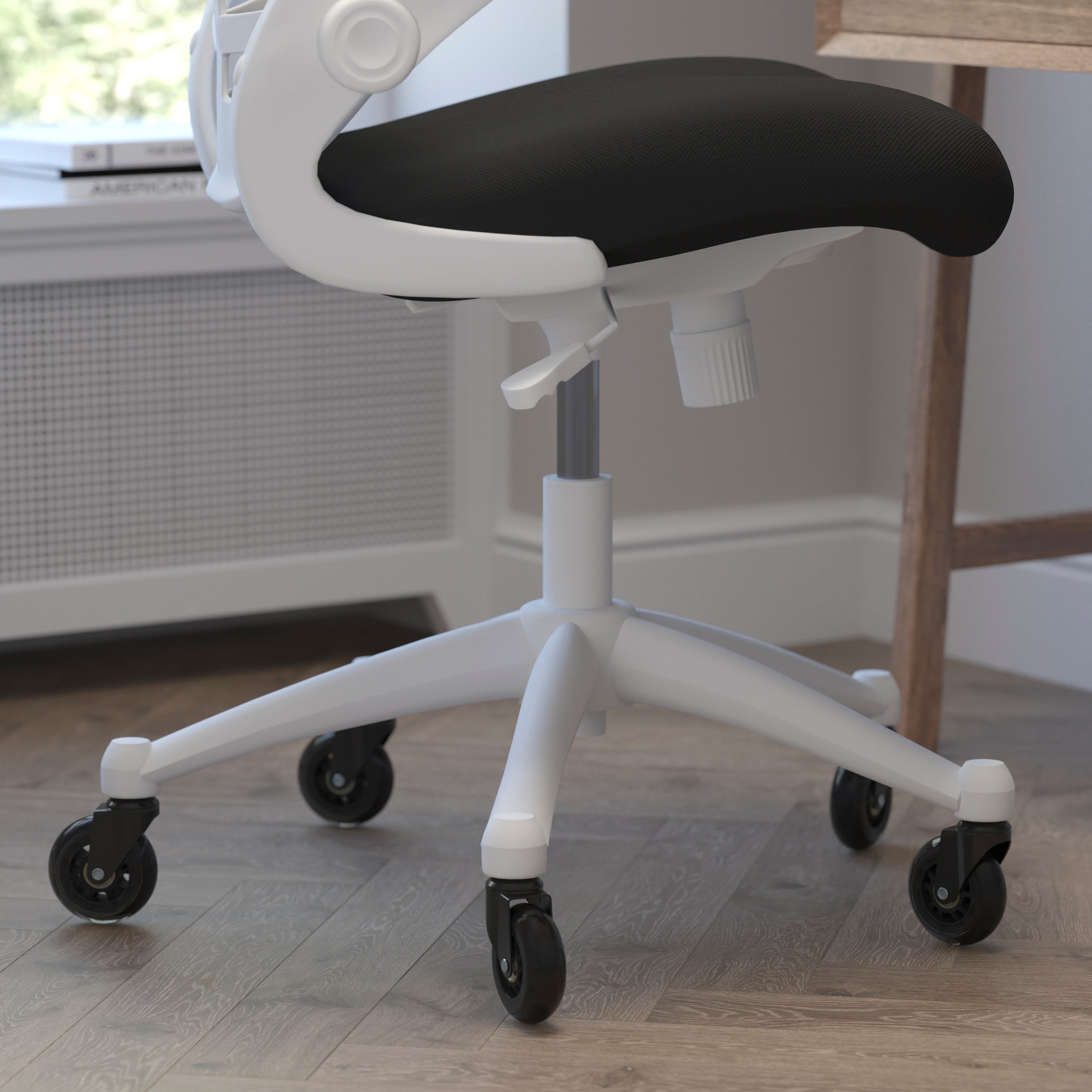 Kelista Mid-Back Swivel Ergonomic Task Office Chair with Flip-Up Arms and Transparent Roller Wheels