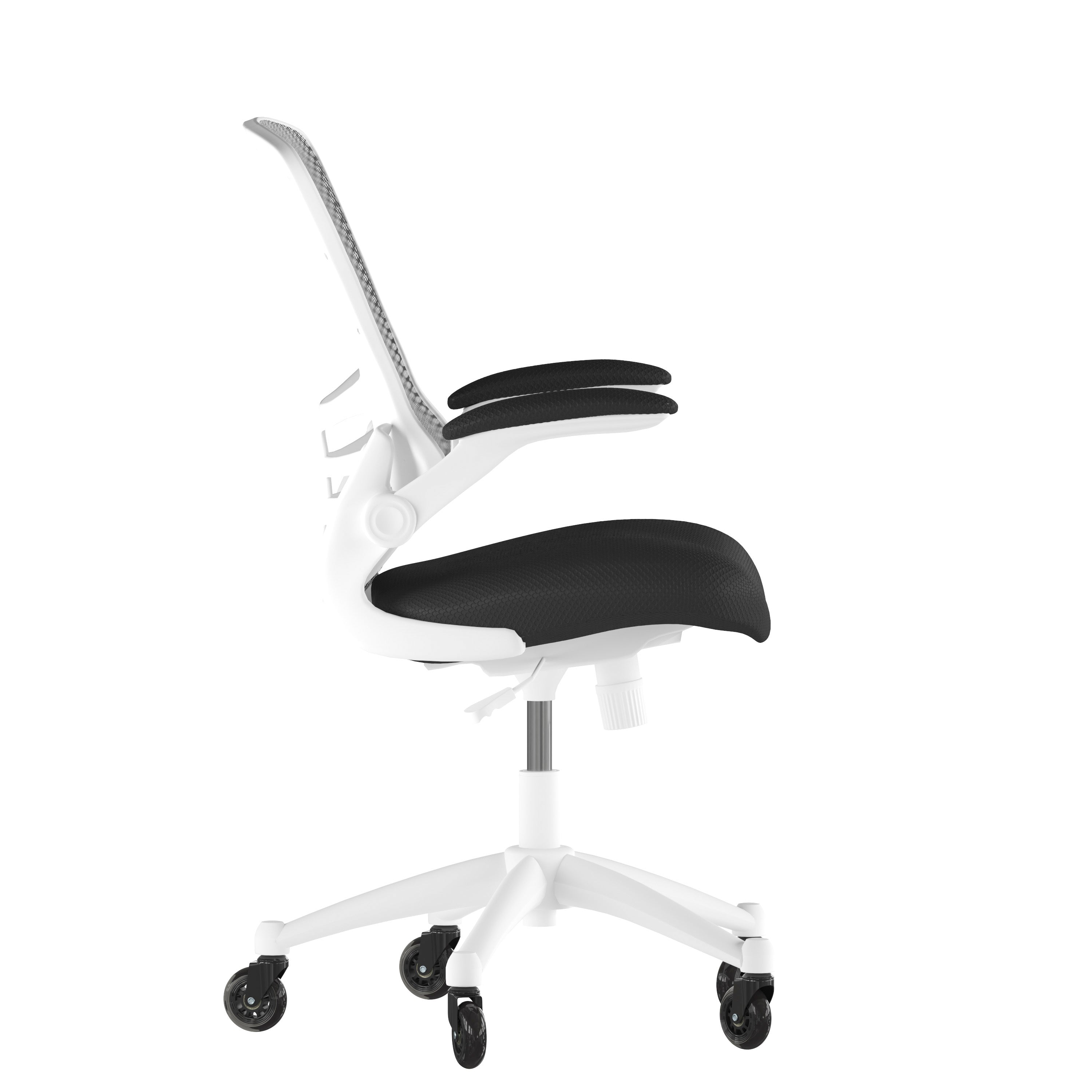 Kelista Mid-Back Swivel Ergonomic Task Office Chair with Flip-Up Arms and Transparent Roller Wheels