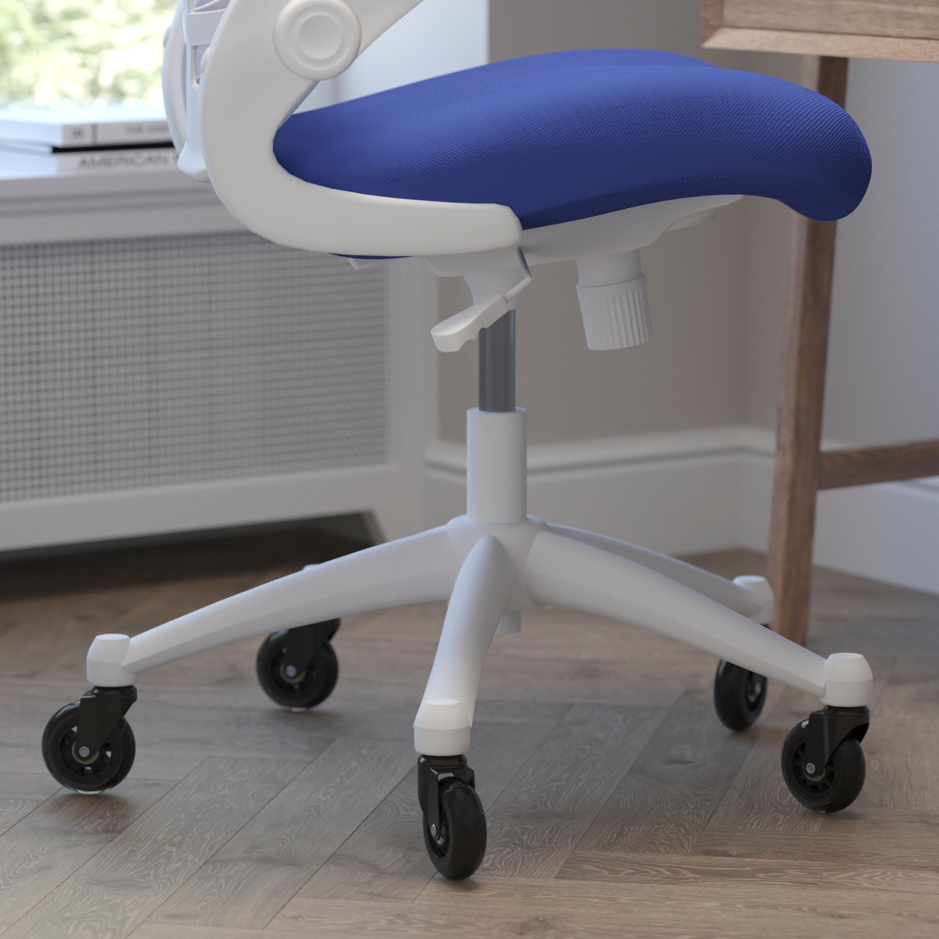 Kelista Mid-Back Swivel Ergonomic Task Office Chair with Flip-Up Arms and Transparent Roller Wheels