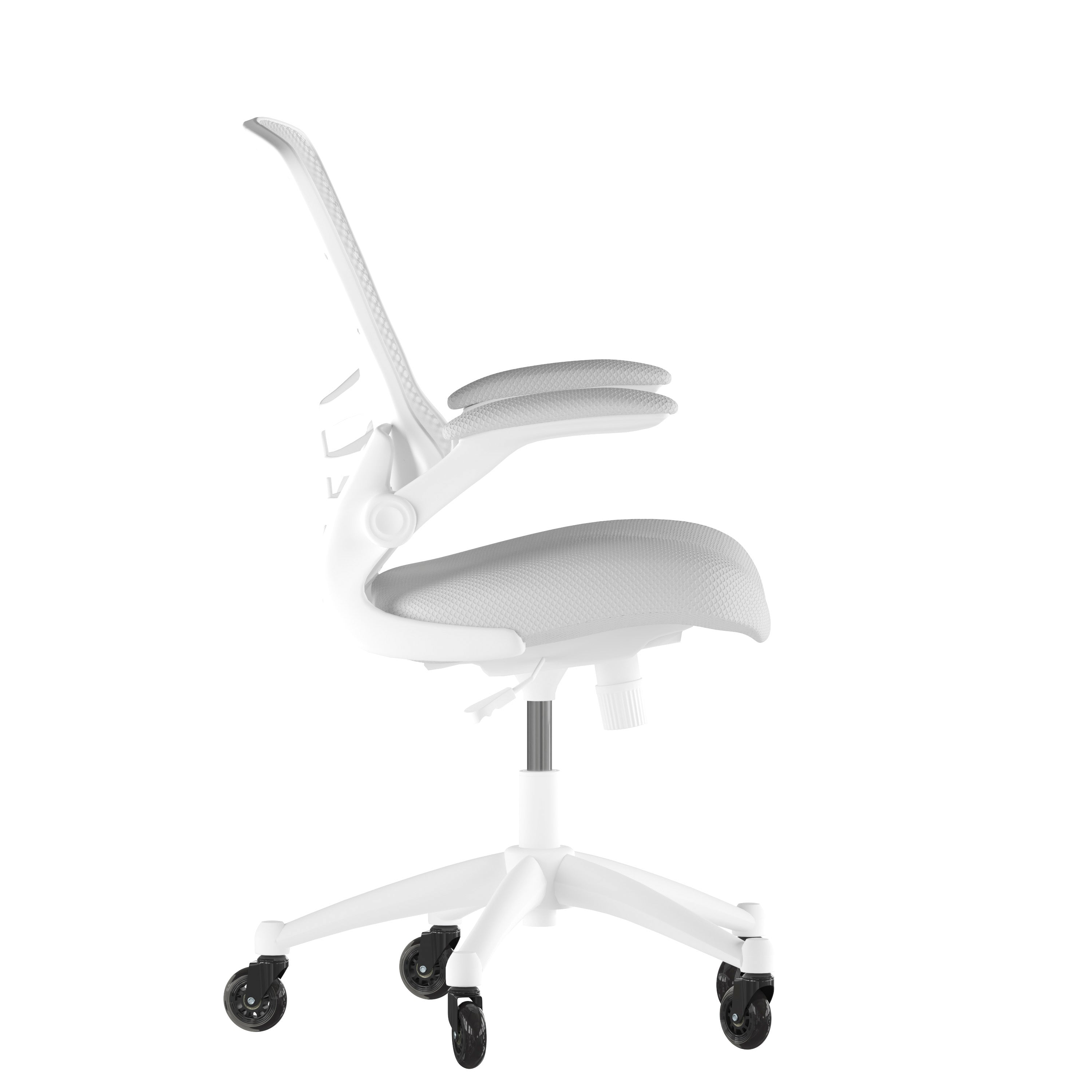 Kelista Mid-Back Swivel Ergonomic Task Office Chair with Flip-Up Arms and Transparent Roller Wheels