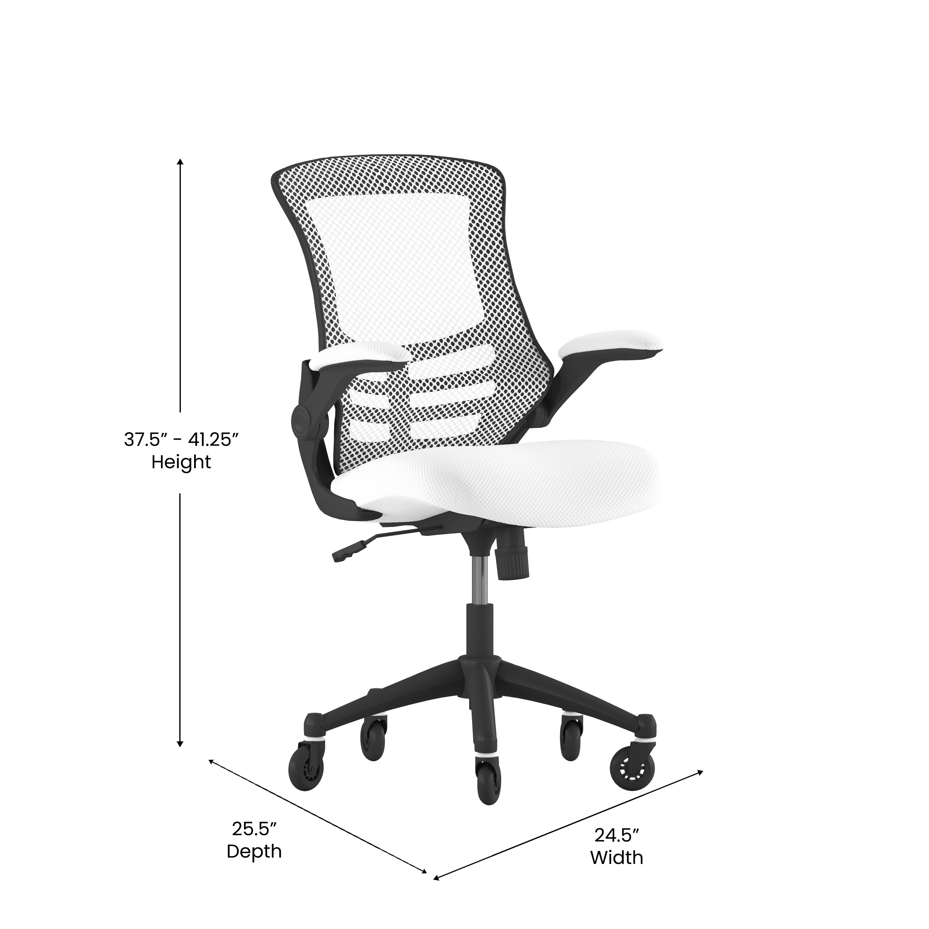 Kelista Mid-Back Swivel Ergonomic Task Office Chair with Flip-Up Arms and Transparent Roller Wheels