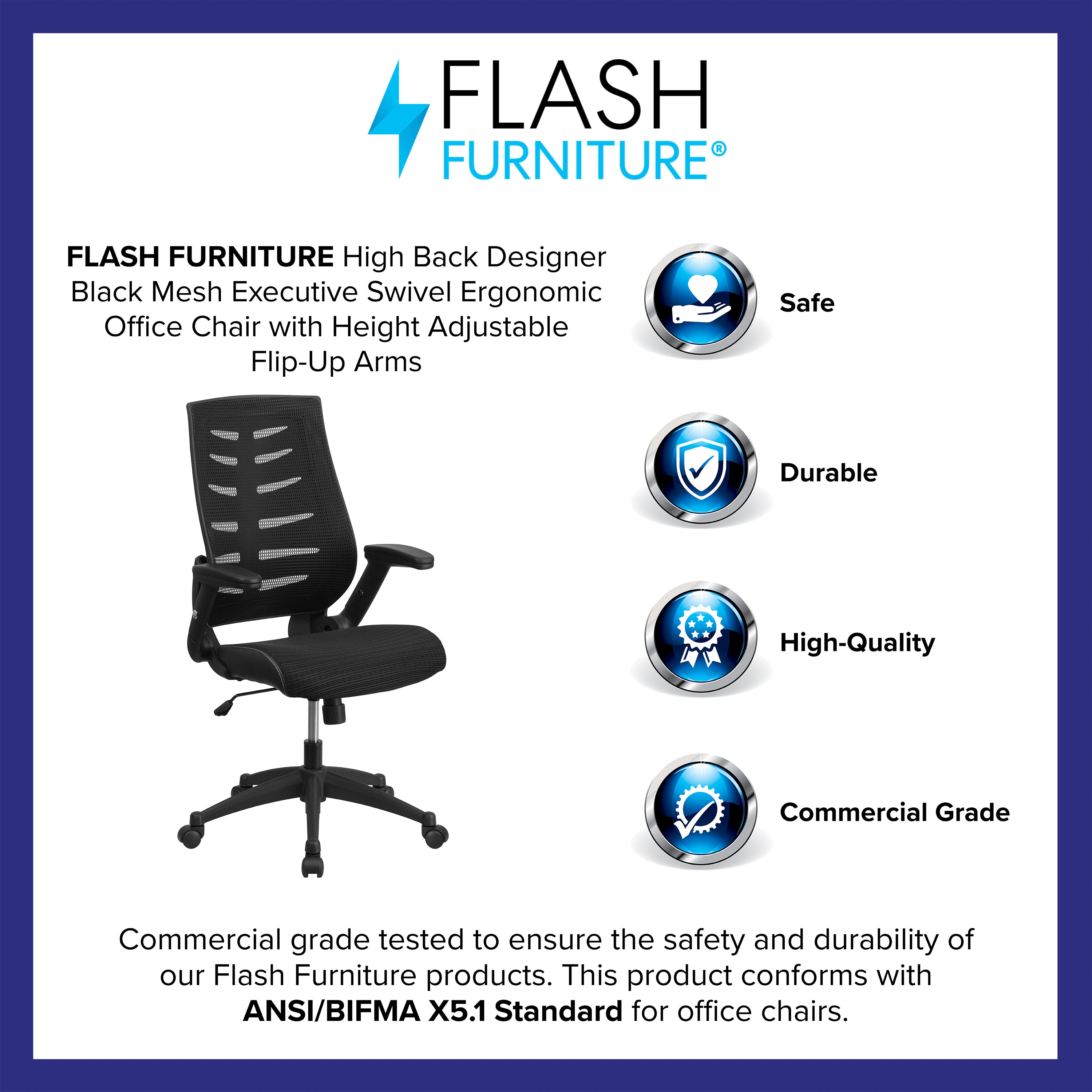 High Back Designer Mesh Executive Swivel Ergonomic Office Chair with Height Adjustable Flip-Up Arms