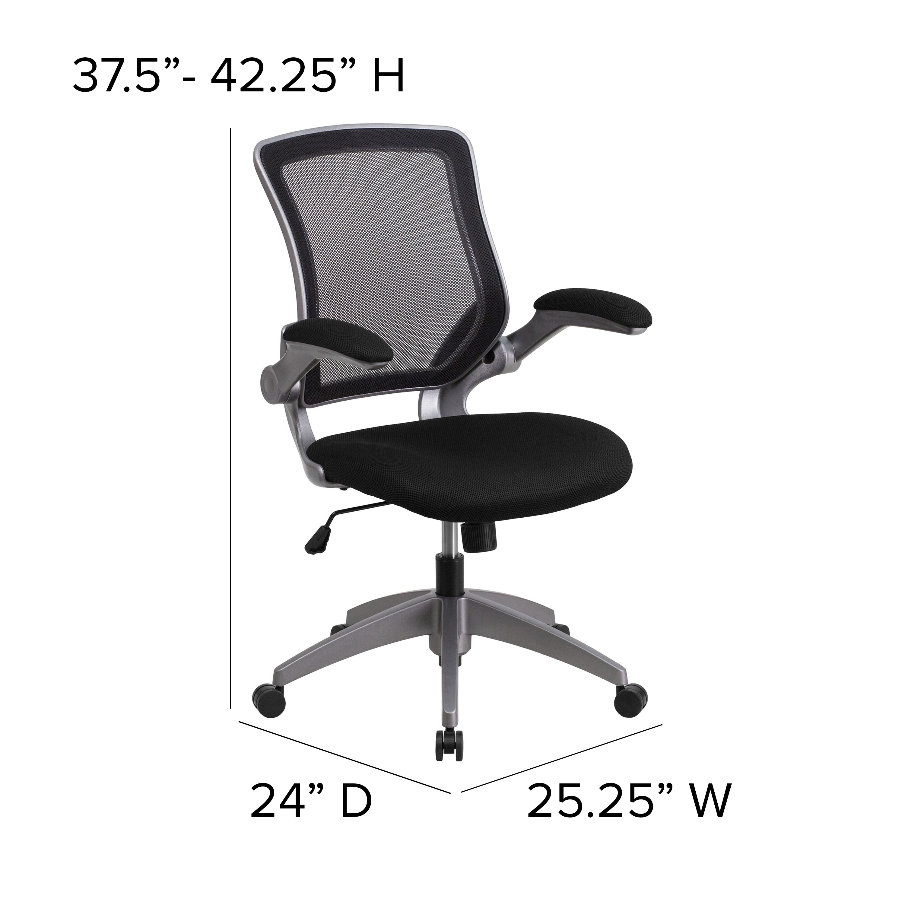 Mid-Back Mesh Swivel Ergonomic Task Office Chair with Gray Frame and Flip-Up Arms