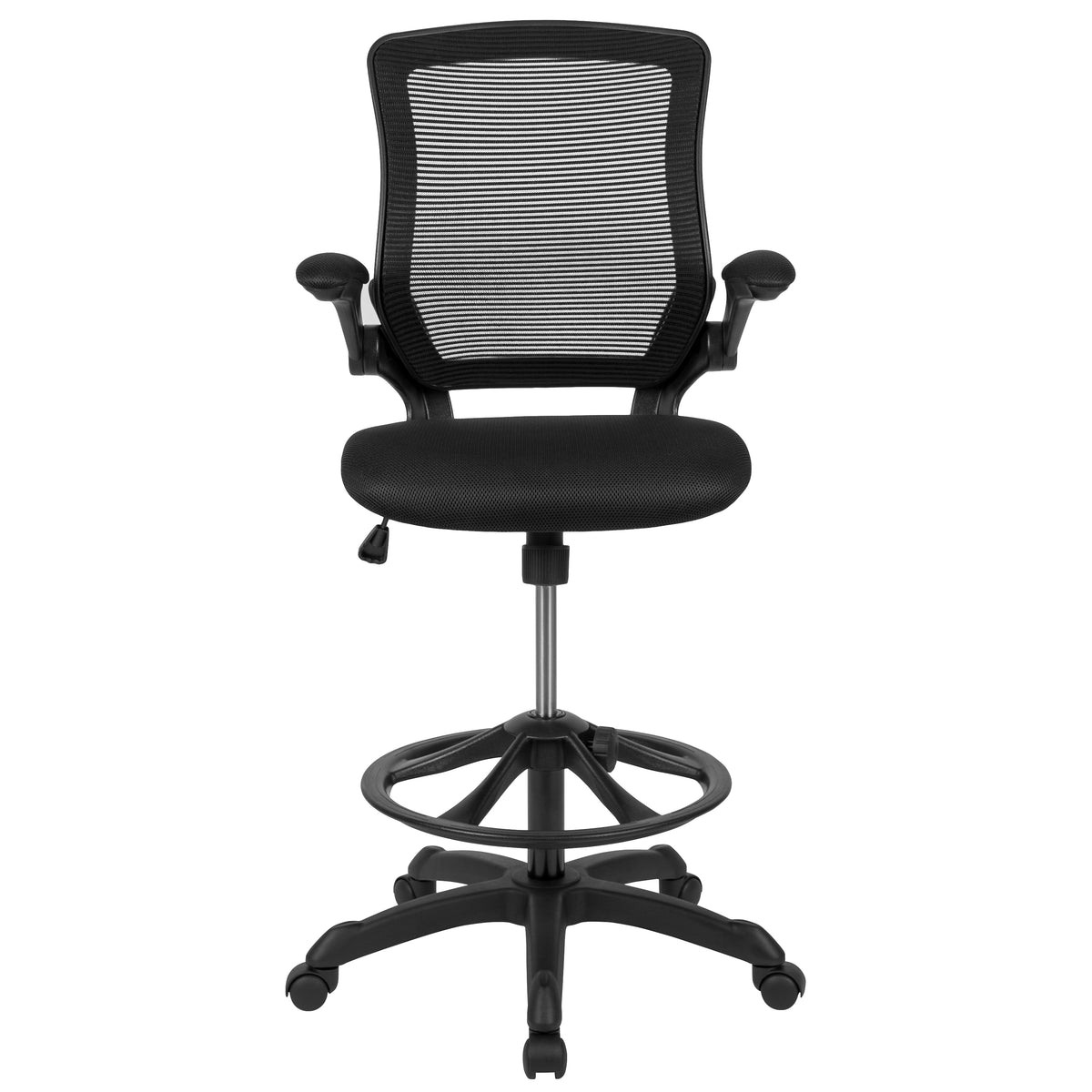 Mid-Back Mesh Ergonomic Drafting Chair with Adjustable Foot Ring and Flip-Up Arms