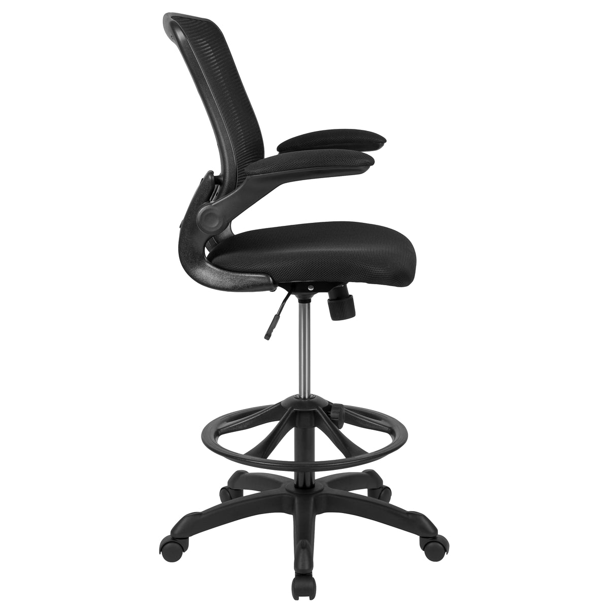Mid-Back Mesh Ergonomic Drafting Chair with Adjustable Foot Ring and Flip-Up Arms
