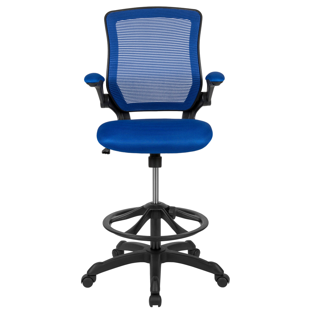 Mid-Back Mesh Ergonomic Drafting Chair with Adjustable Foot Ring and Flip-Up Arms