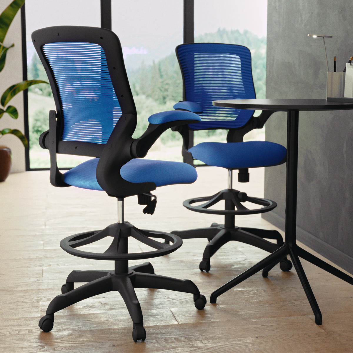 Mid-Back Mesh Ergonomic Drafting Chair with Adjustable Foot Ring and Flip-Up Arms