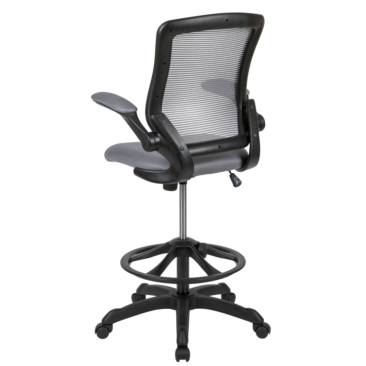 Mid-Back Mesh Ergonomic Drafting Chair with Adjustable Foot Ring and Flip-Up Arms