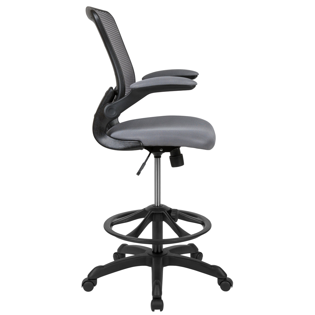 Mid-Back Mesh Ergonomic Drafting Chair with Adjustable Foot Ring and Flip-Up Arms
