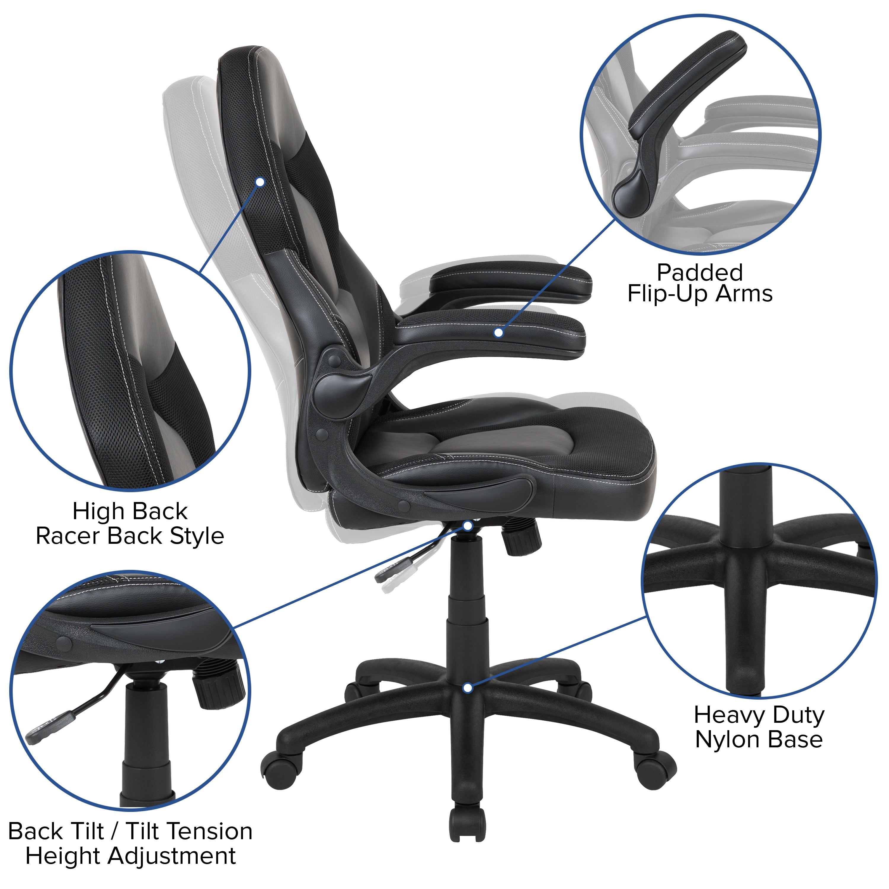 Gaming Desk and Racing Chair Set with Cup Holder, Headphone Hook & 2 Wire Management Holes
