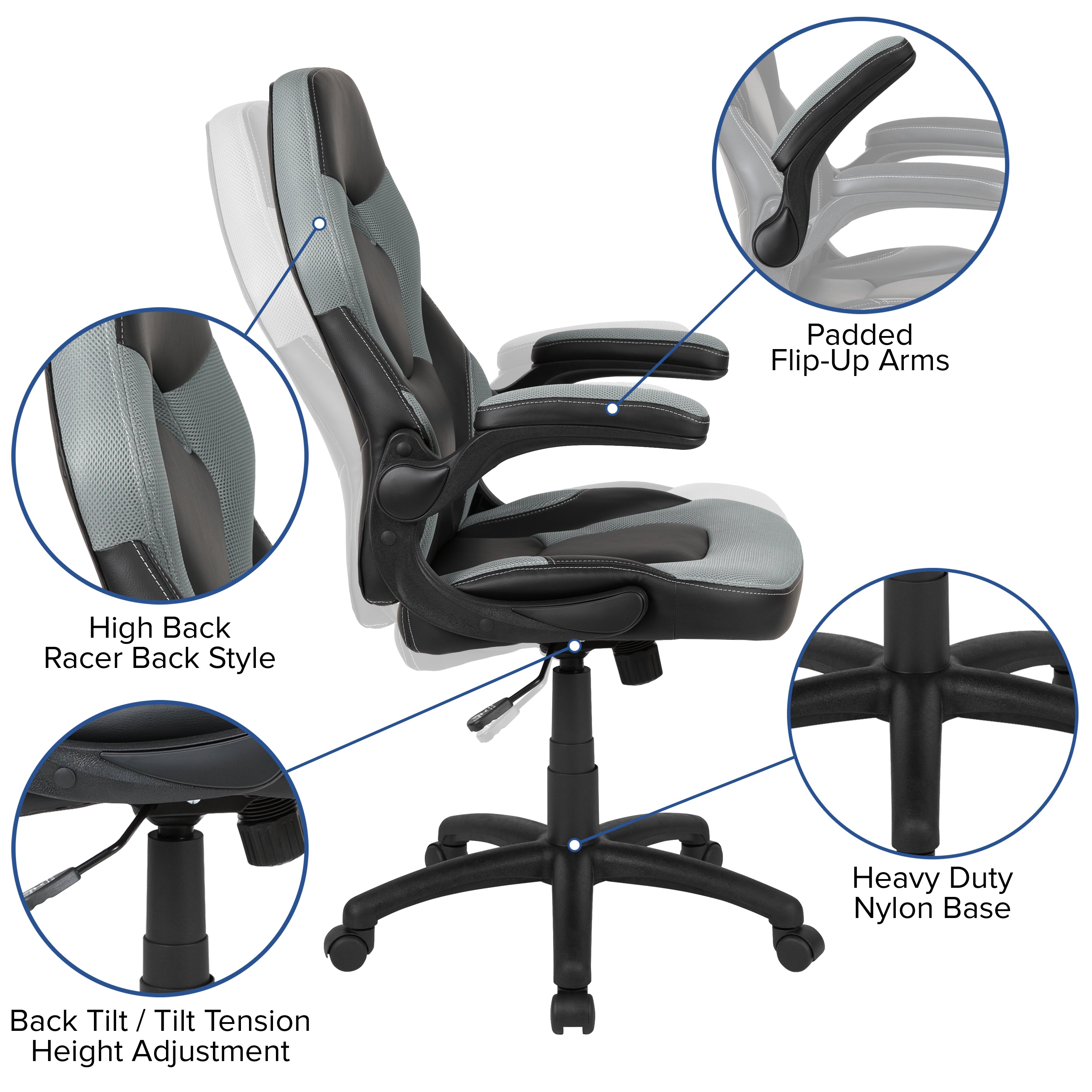 Gaming Desk and Racing Chair Set with Cup Holder, Headphone Hook & 2 Wire Management Holes
