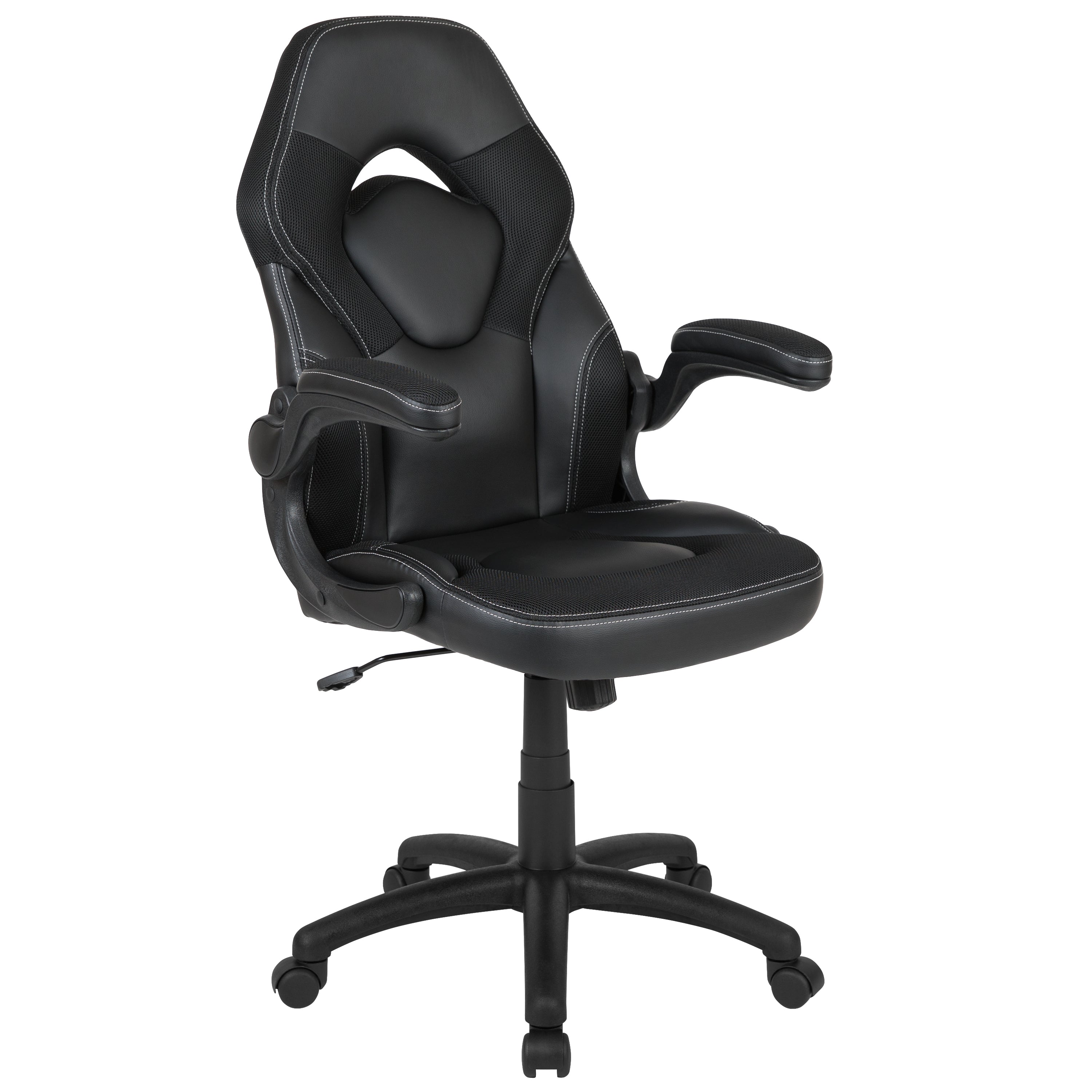 Gaming Desk and Racing Chair Set with Cup Holder, Headphone Hook and Removable Mouse Pad Top - 2 Wire Management Holes