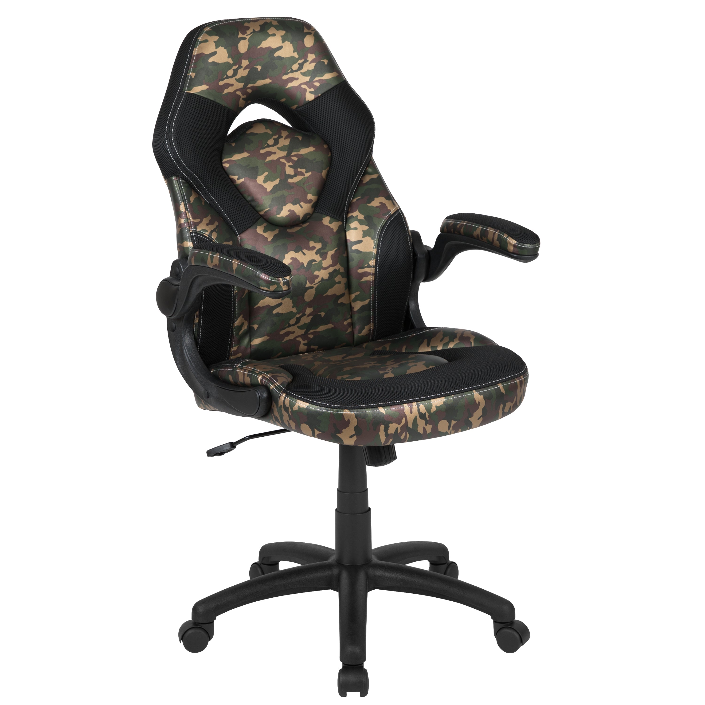 Gaming Desk and Racing Chair Set with Cup Holder, Headphone Hook and Removable Mouse Pad Top - 2 Wire Management Holes