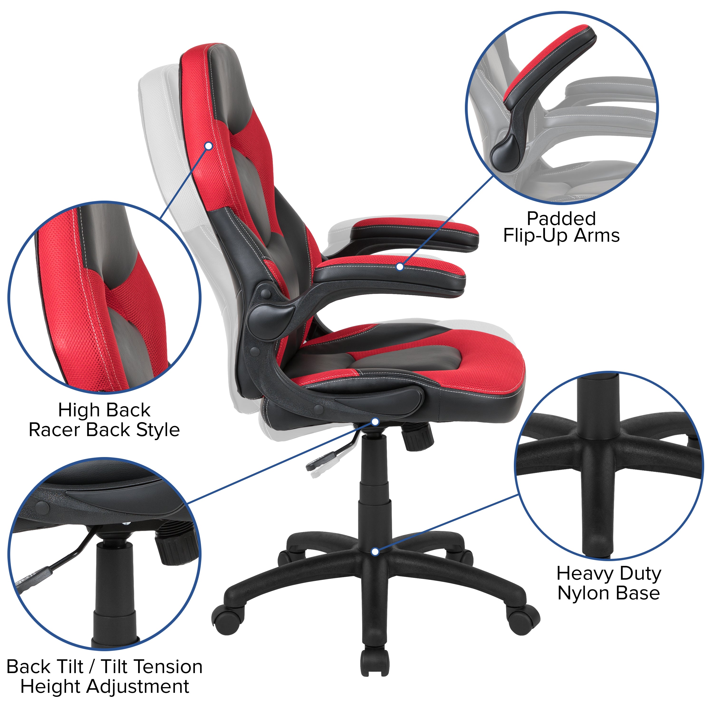 Gaming Desk and Racing Chair Set with Cup Holder, Headphone Hook and Removable Mouse Pad Top - 2 Wire Management Holes