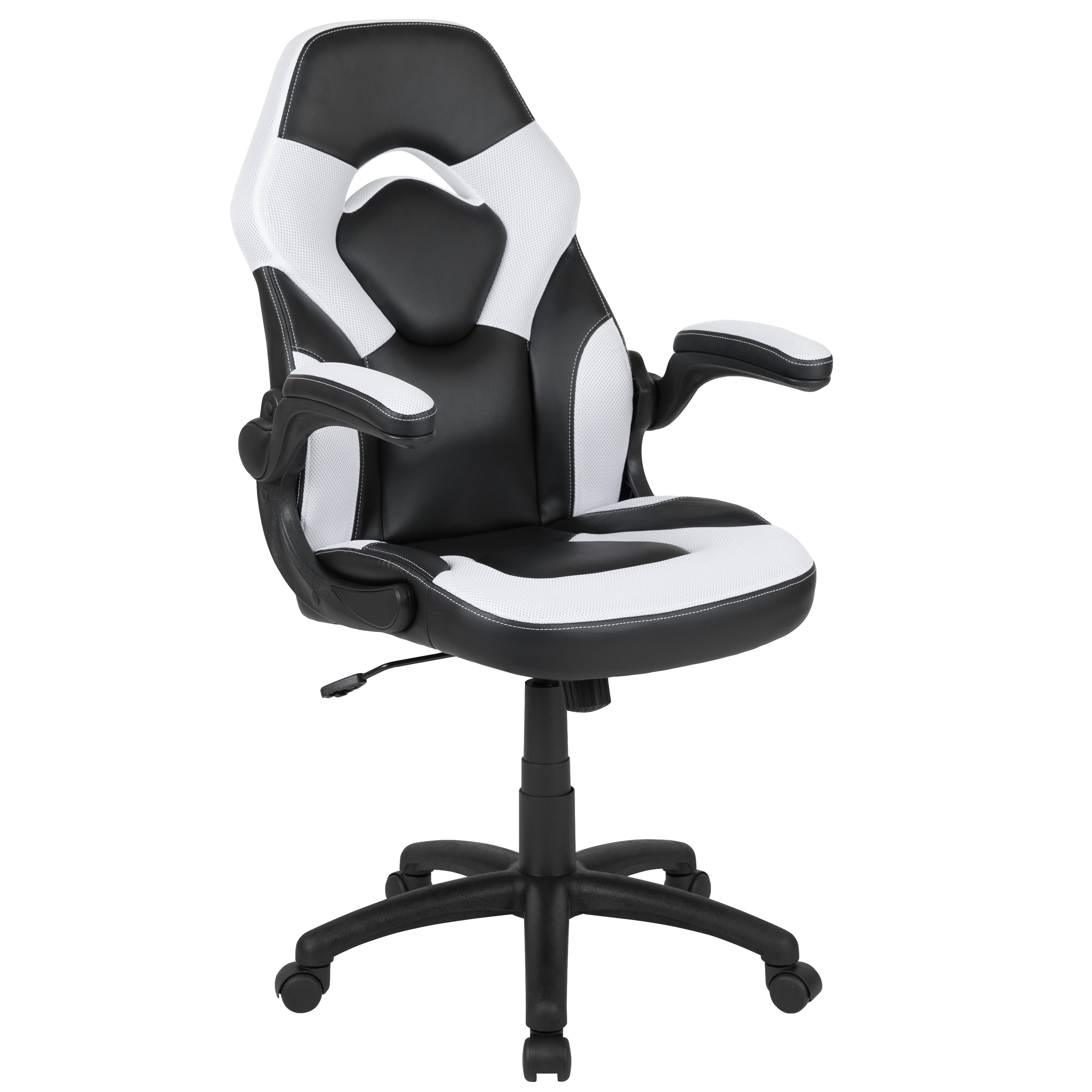 Gaming Desk and Racing Chair Set with Cup Holder, Headphone Hook and Removable Mouse Pad Top - 2 Wire Management Holes
