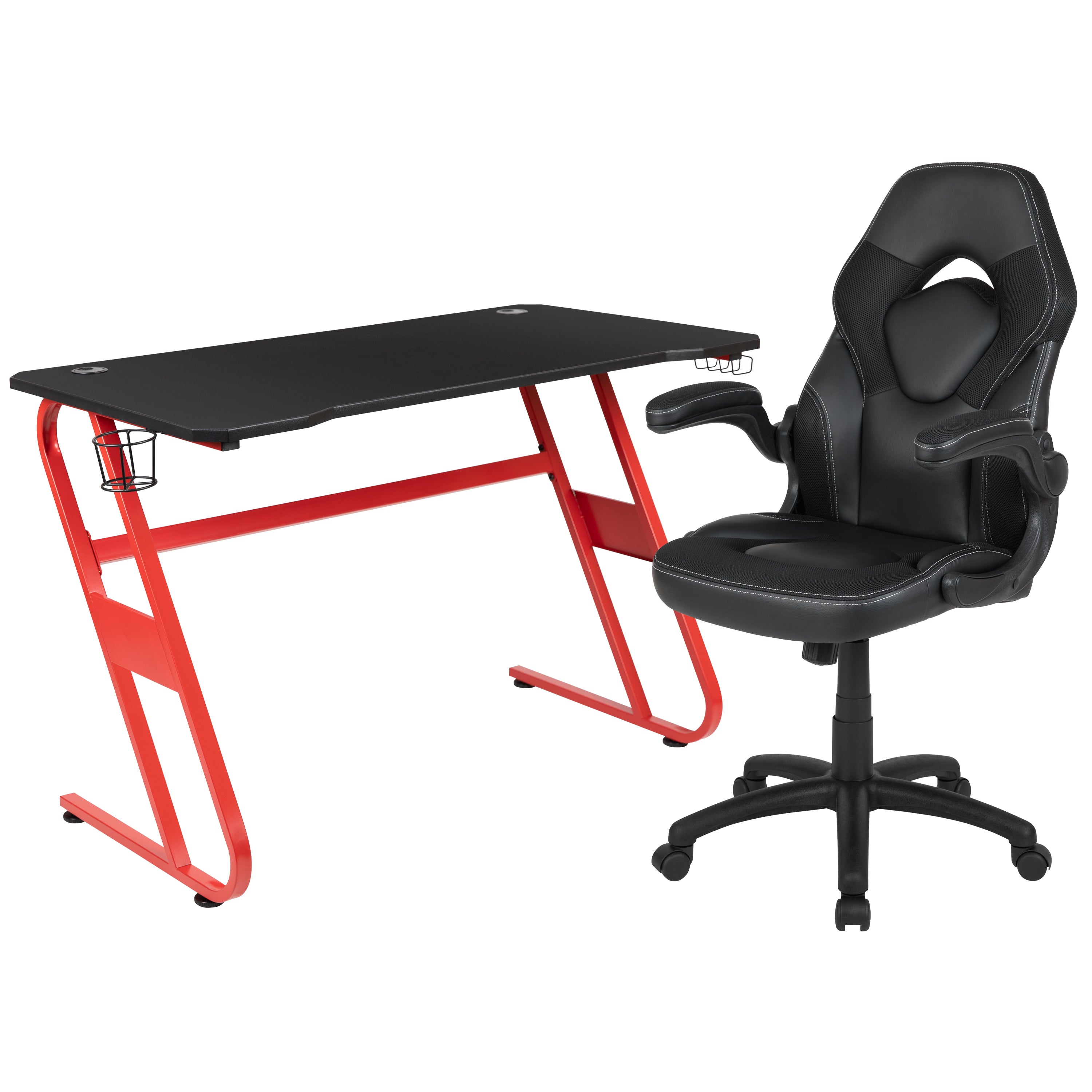Gaming Desk and Racing Chair Set with Cup Holder and Headphone Hook