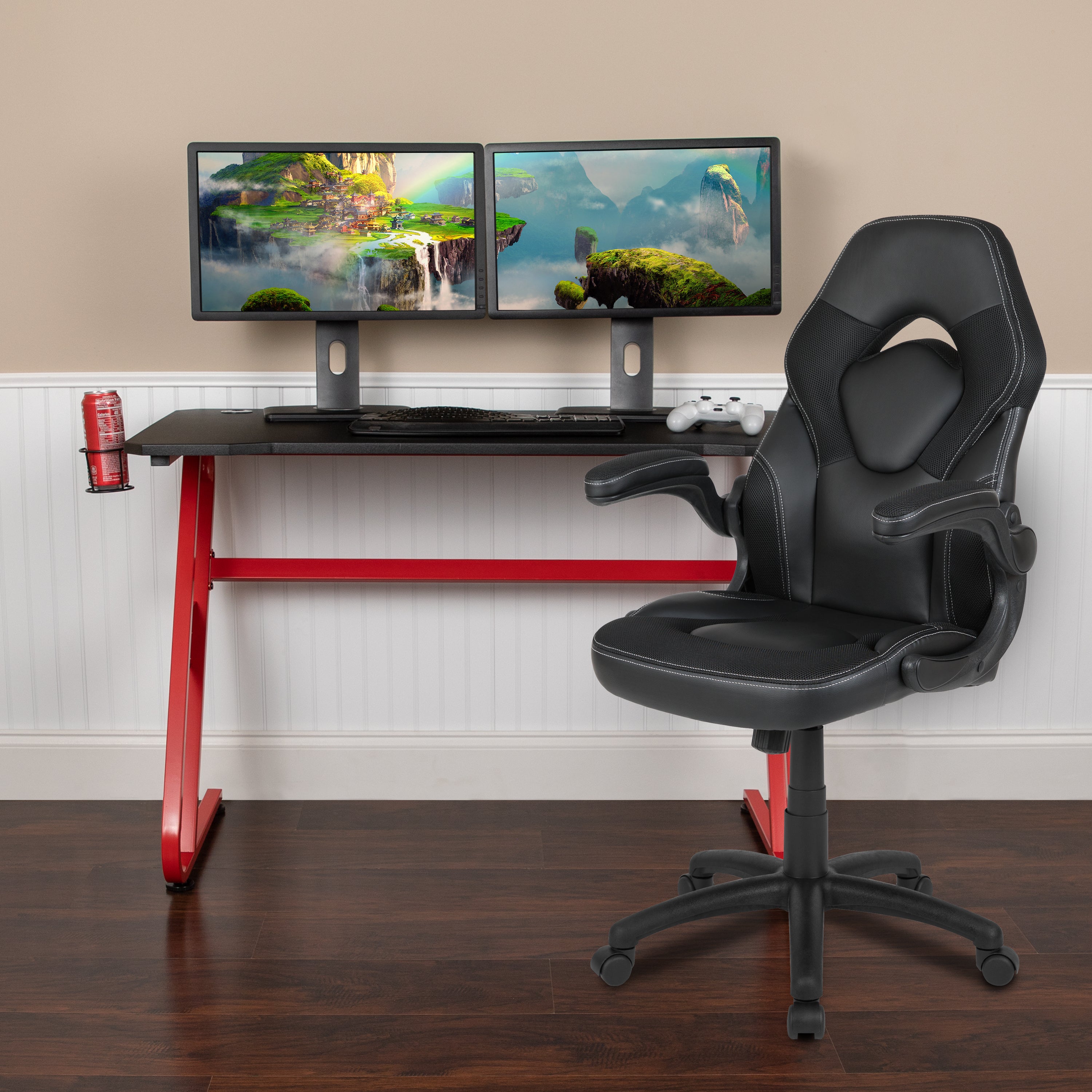 Gaming Desk and Racing Chair Set with Cup Holder and Headphone Hook