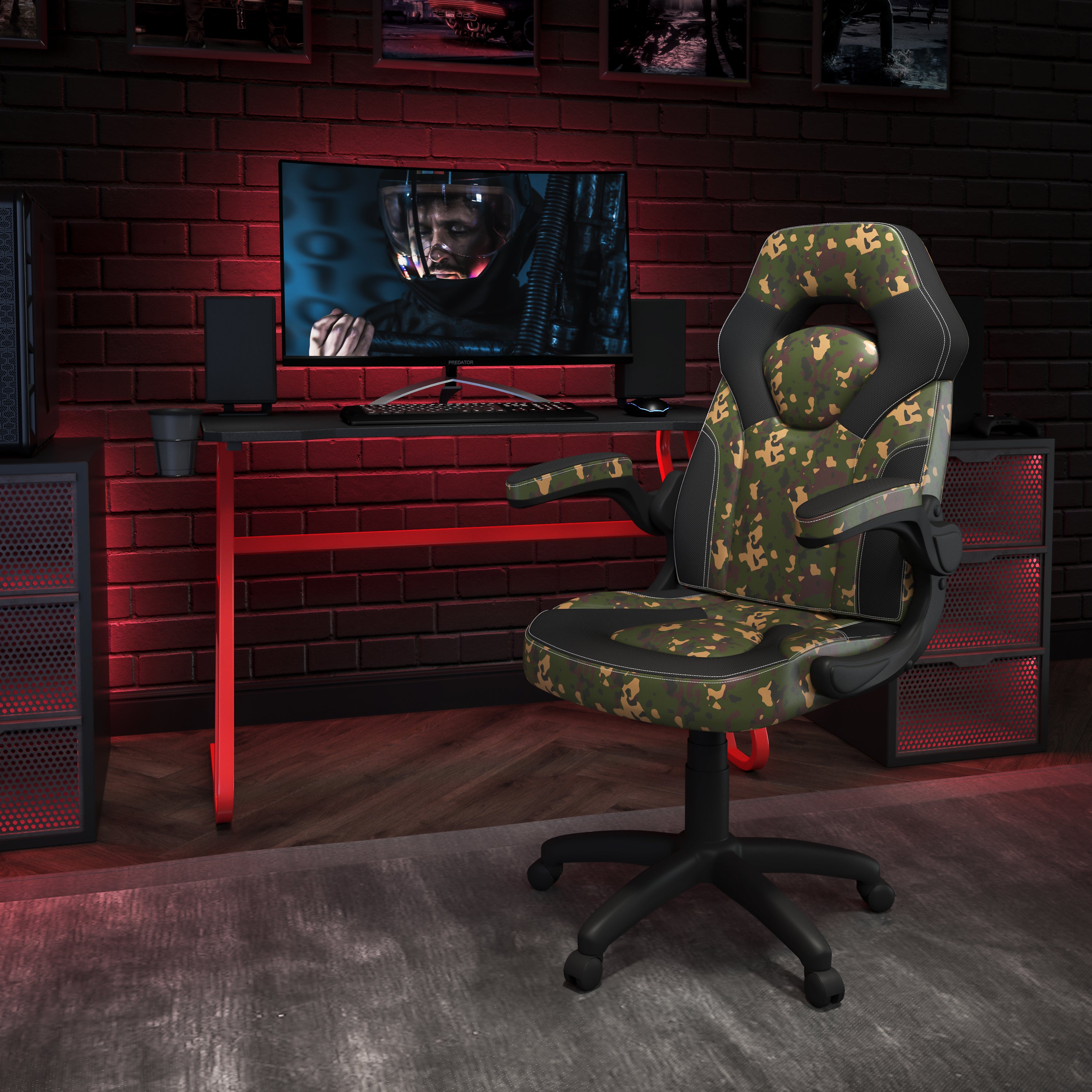 Gaming Desk and Racing Chair Set with Cup Holder and Headphone Hook
