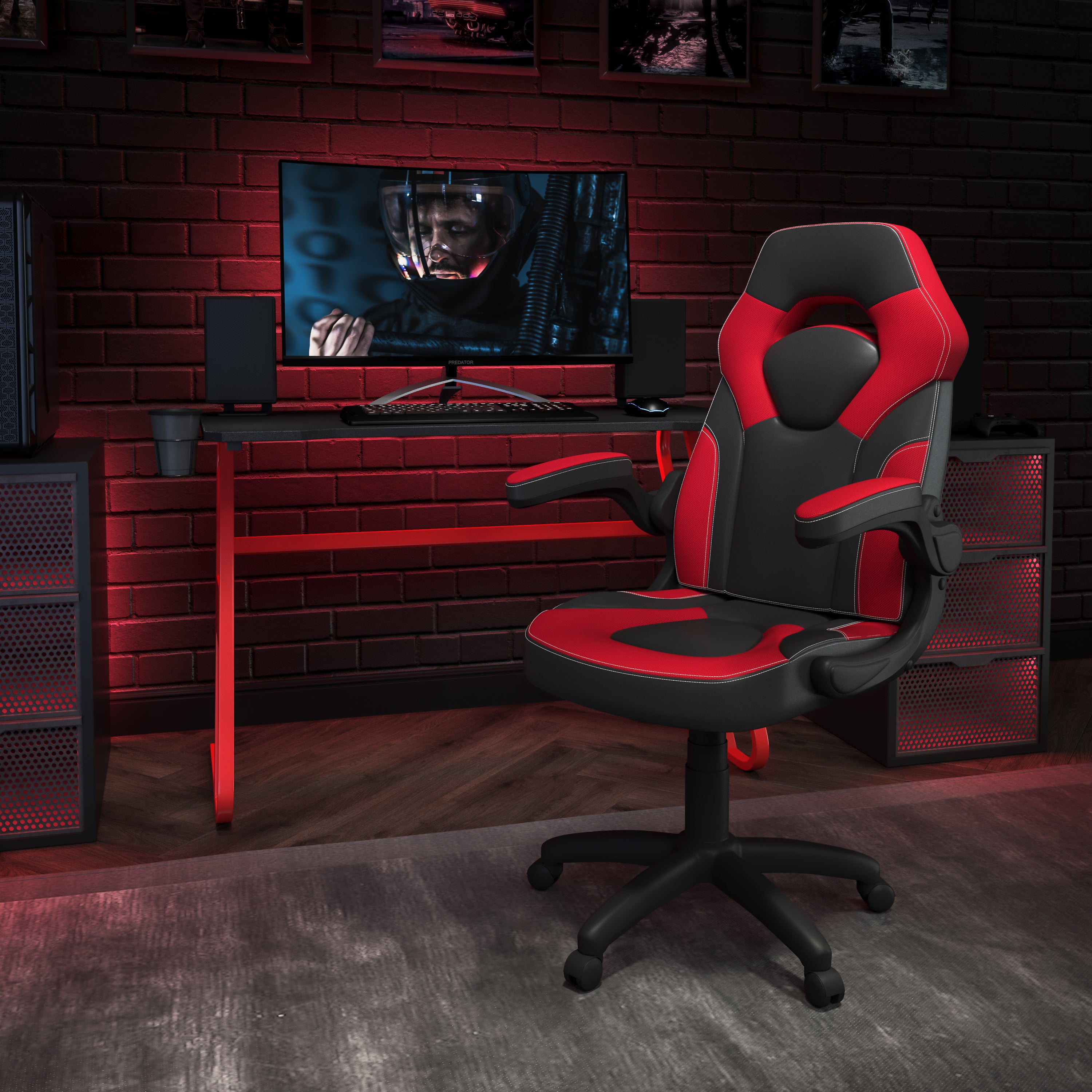 Gaming Desk and Racing Chair Set with Cup Holder and Headphone Hook