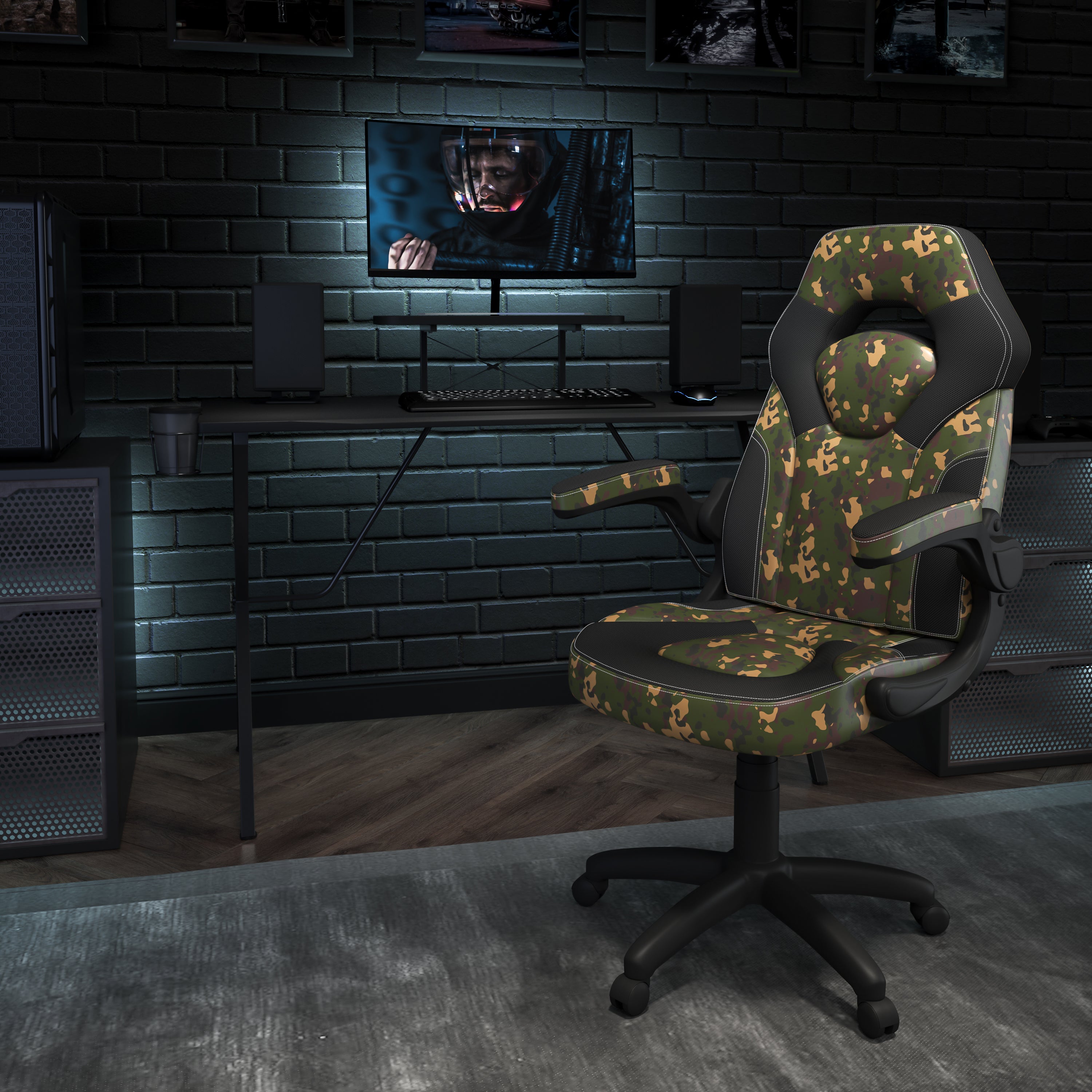 Gaming Desk and Racing Chair Set with Cup Holder, Headphone Hook, and Monitor/Smartphone Stand