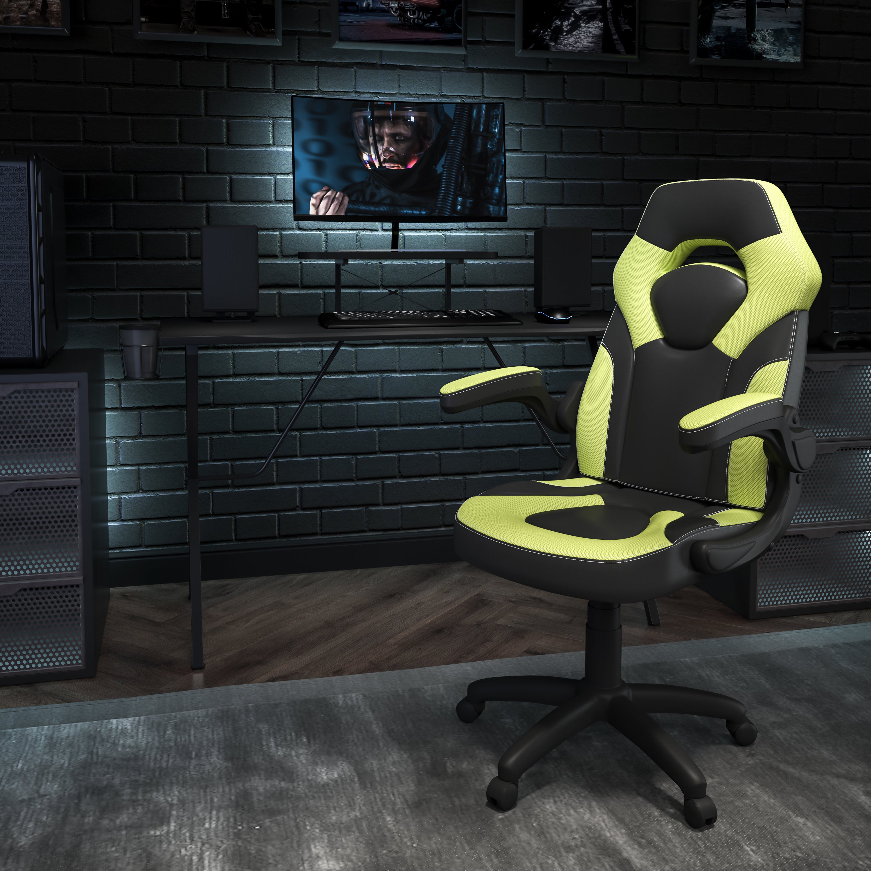 Gaming Desk and Racing Chair Set with Cup Holder, Headphone Hook, and Monitor/Smartphone Stand