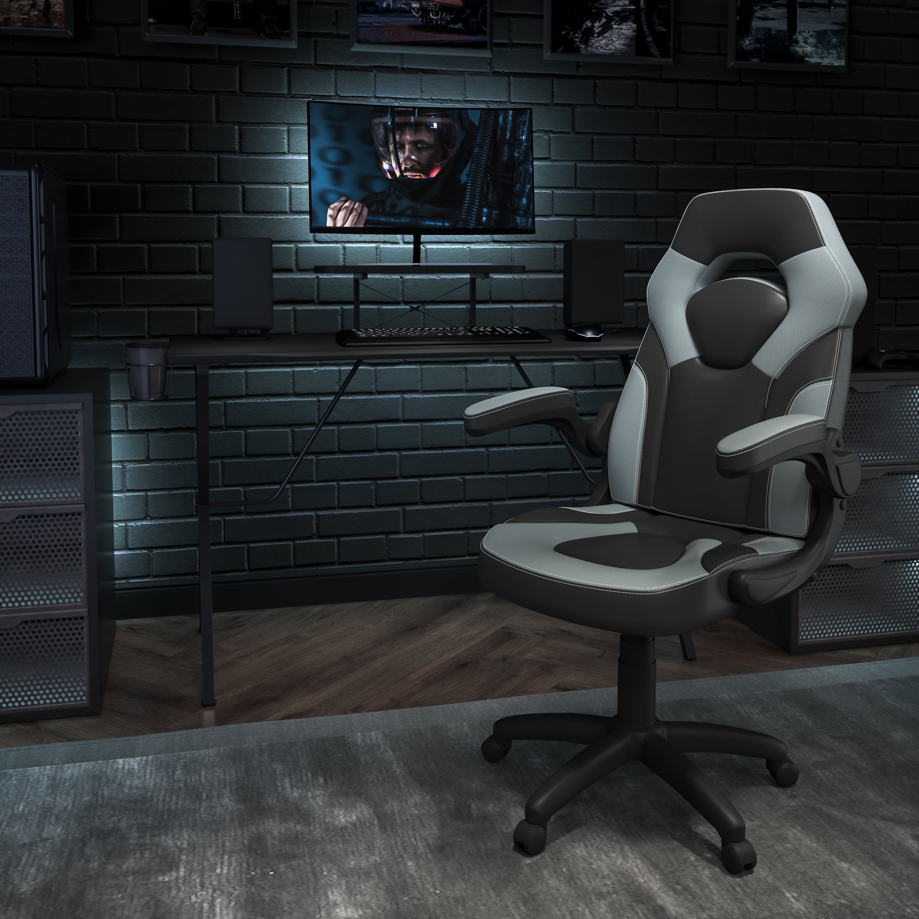 Gaming Desk and Racing Chair Set with Cup Holder, Headphone Hook, and Monitor/Smartphone Stand