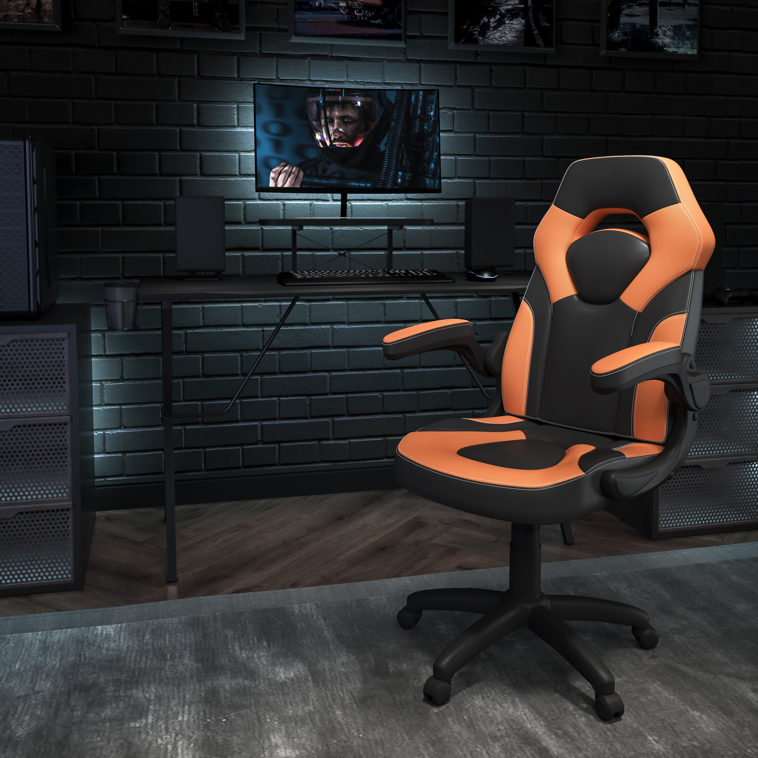 Gaming Desk and Racing Chair Set with Cup Holder, Headphone Hook, and Monitor/Smartphone Stand