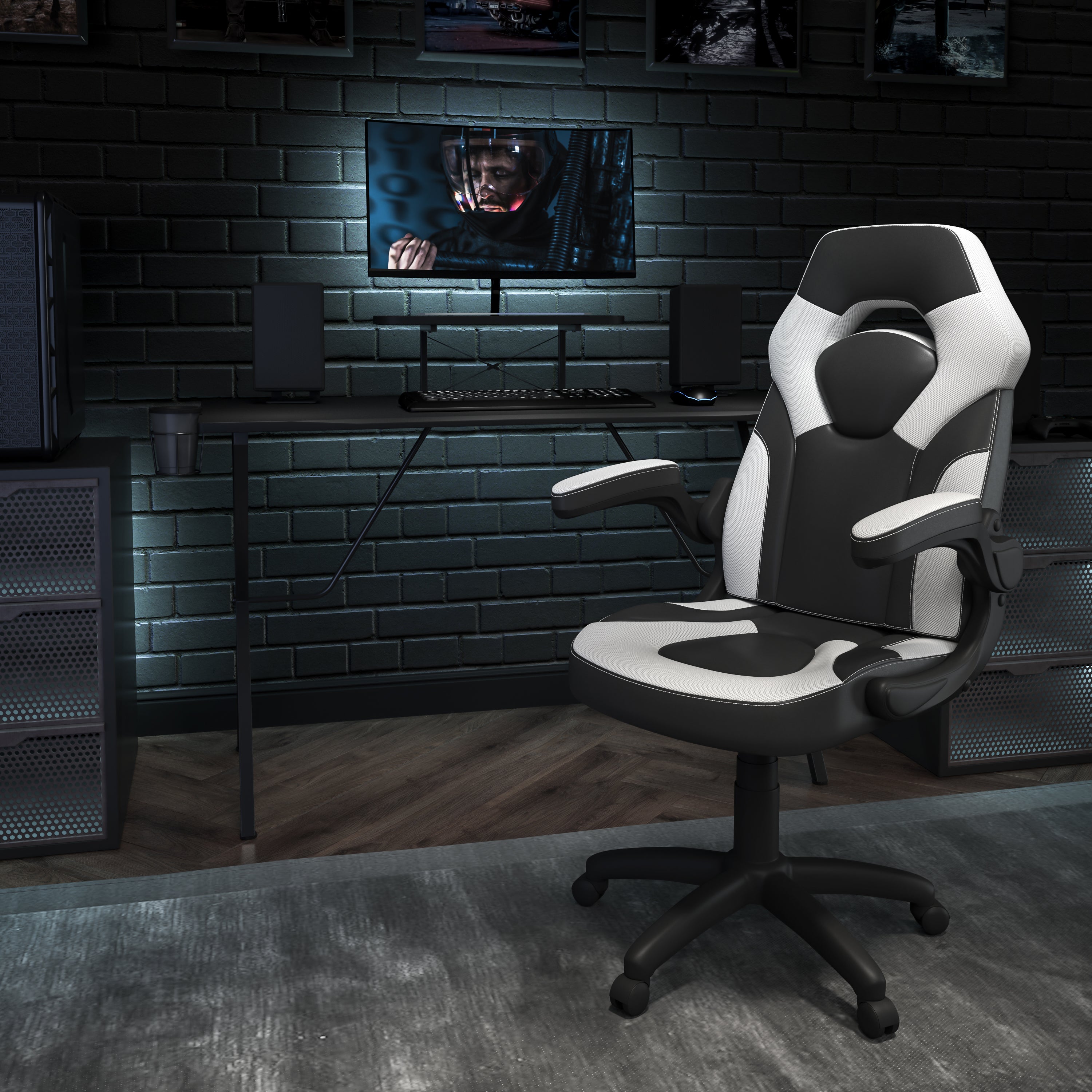 Gaming Desk and Racing Chair Set with Cup Holder, Headphone Hook, and Monitor/Smartphone Stand