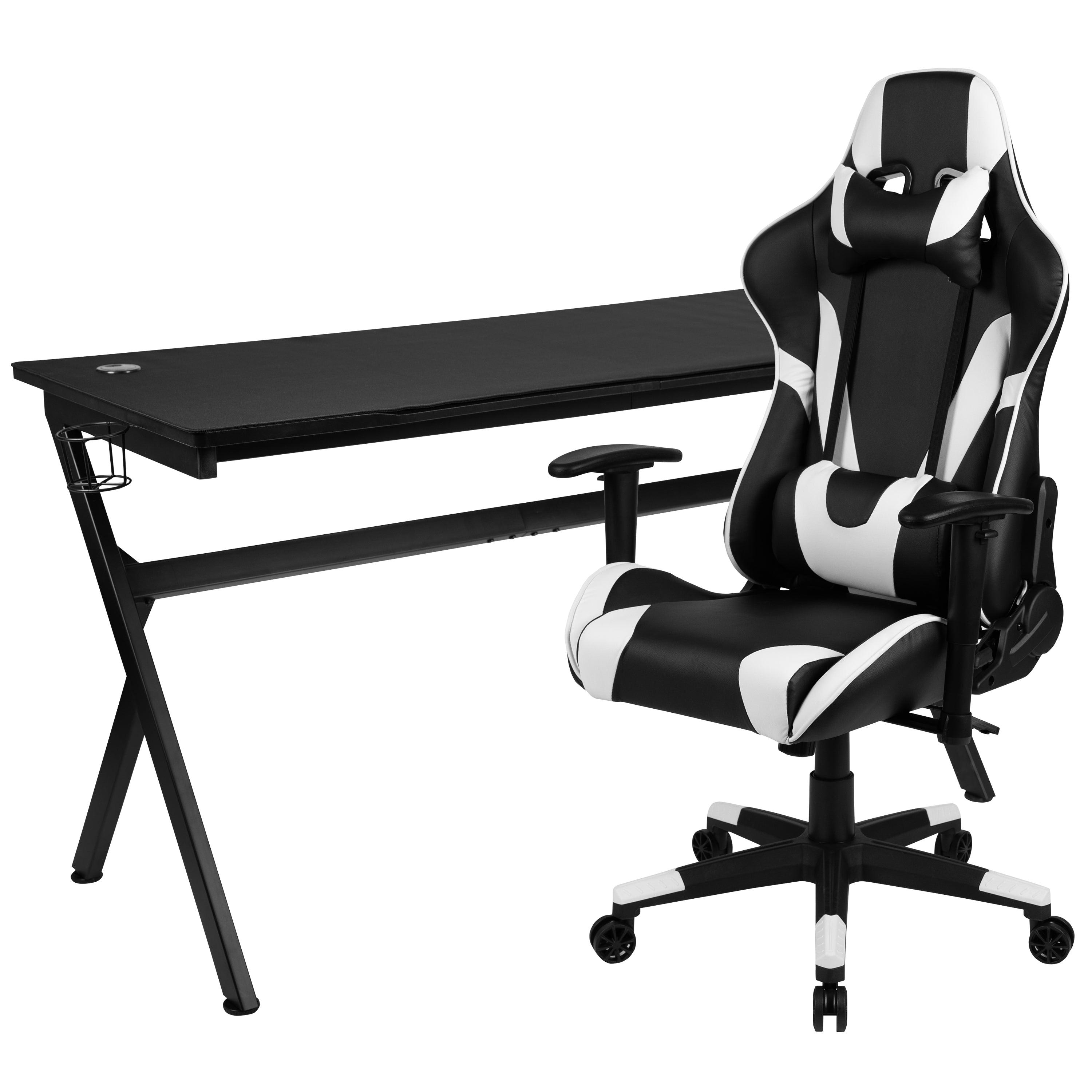 Gaming Desk and Reclining Gaming Chair Set with Cup Holder, Headphone Hook & Removable Mouse Pad Top - Wire Management