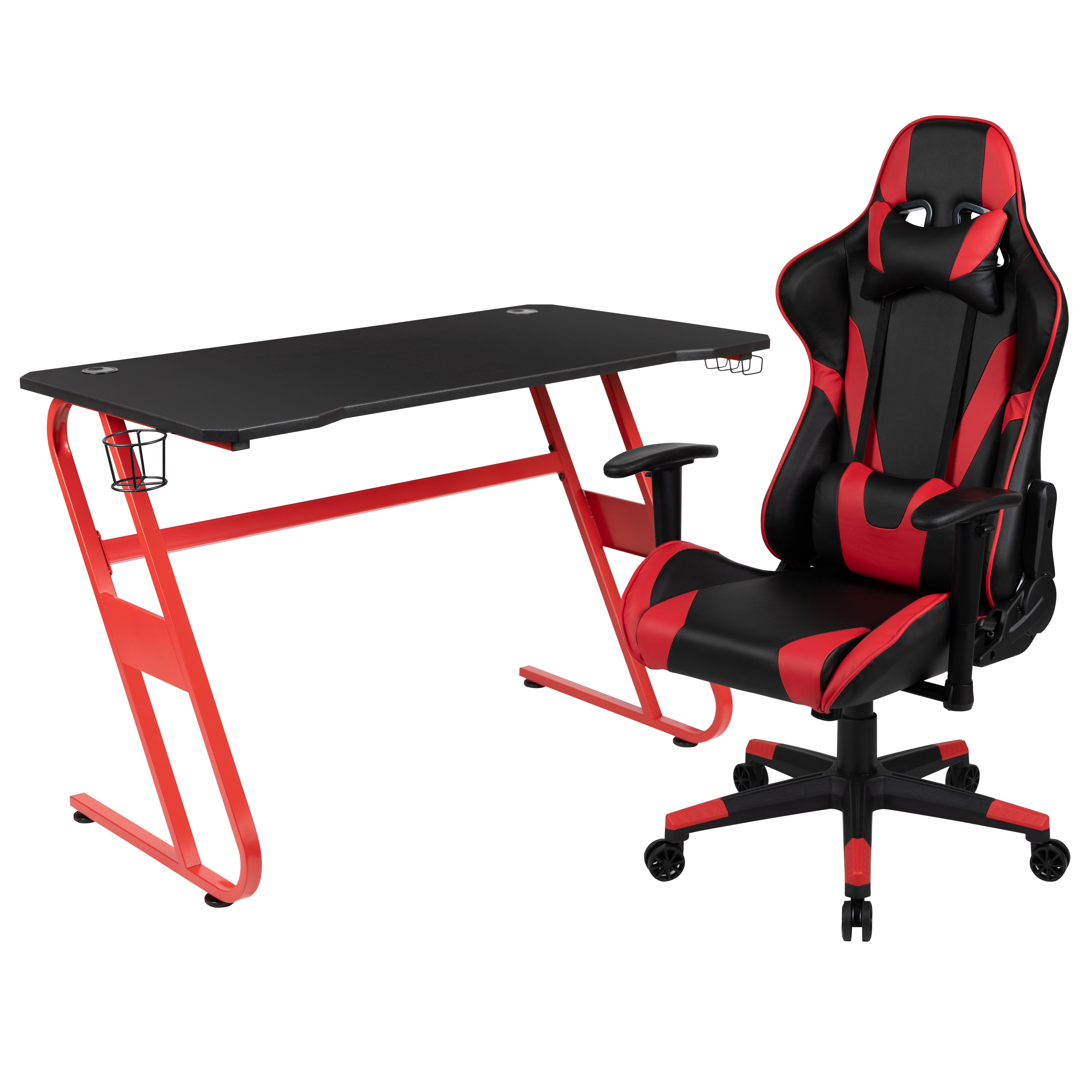 Gaming Desk and Reclining Gaming Chair Set with Cup Holder and Headphone Hook