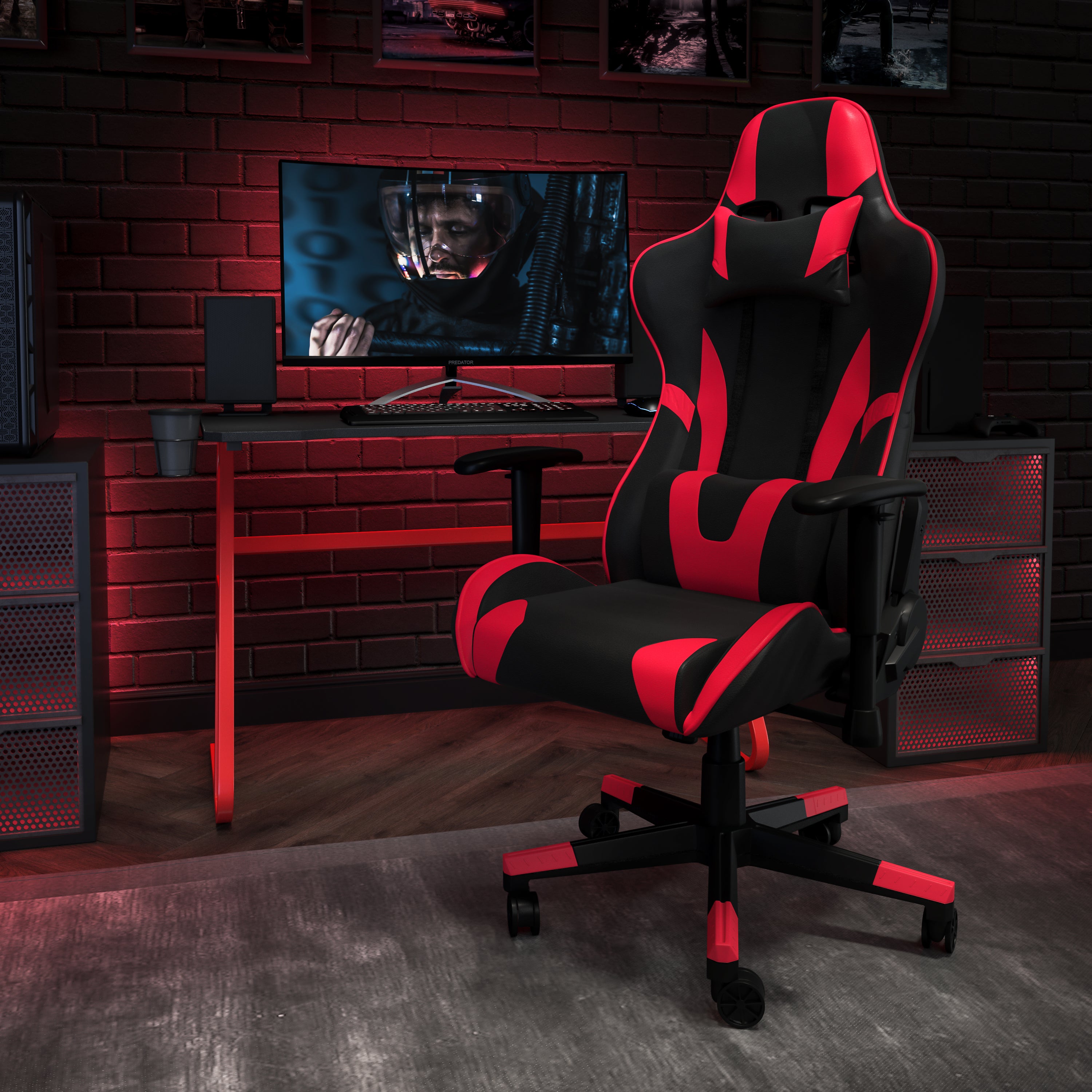 Gaming Desk and Reclining Gaming Chair Set with Cup Holder and Headphone Hook