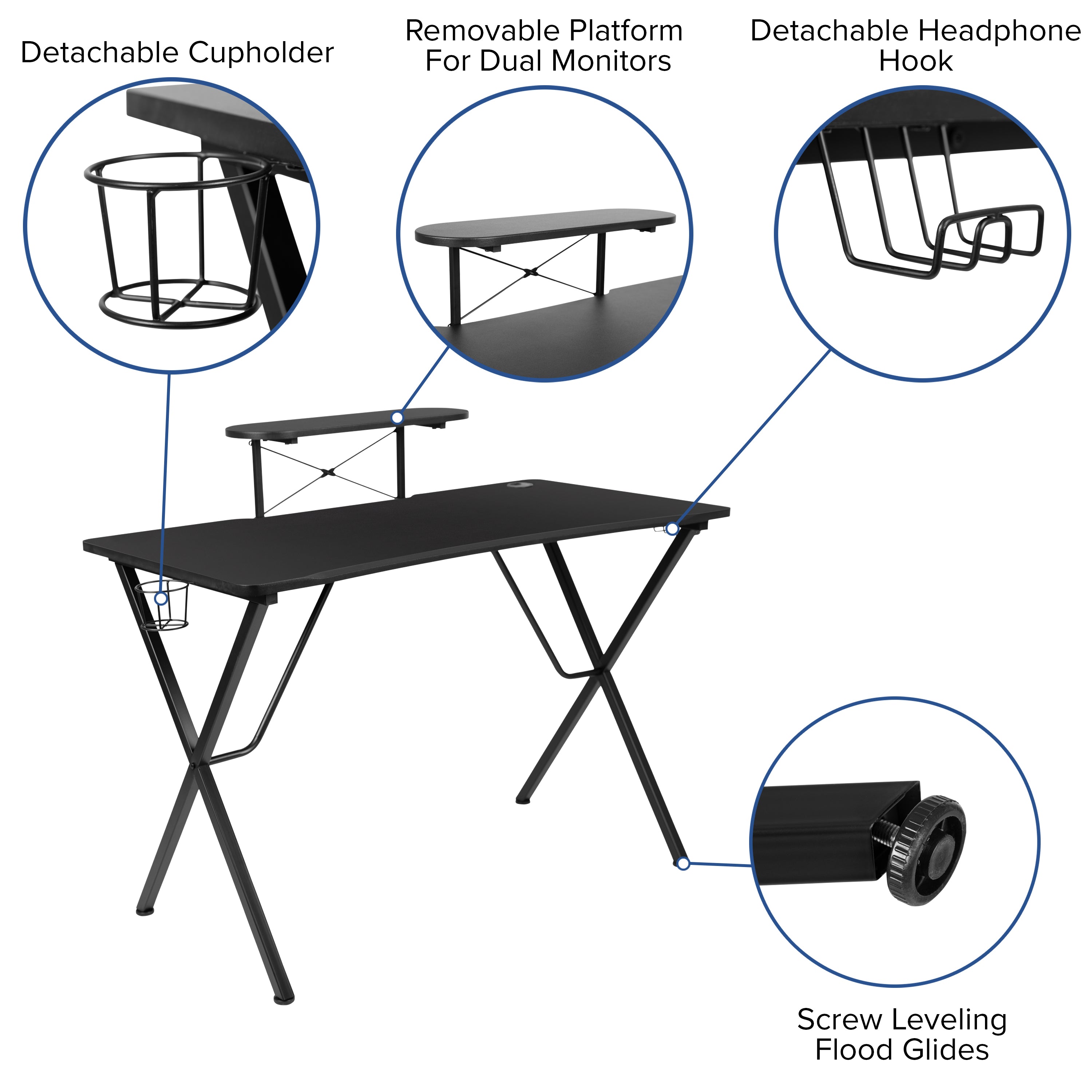 Gaming Desk and Reclining Gaming Chair Set with Cup Holder, Headphone Hook, and Monitor/Smartphone Stand